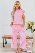 Elaine Textured Pearled Ruffled Sleeve Set
