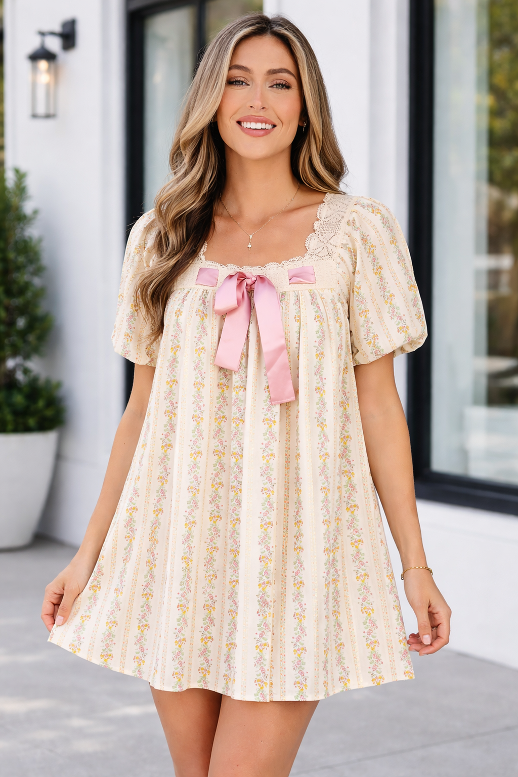 Rosalina Trim Square Mini Dress
