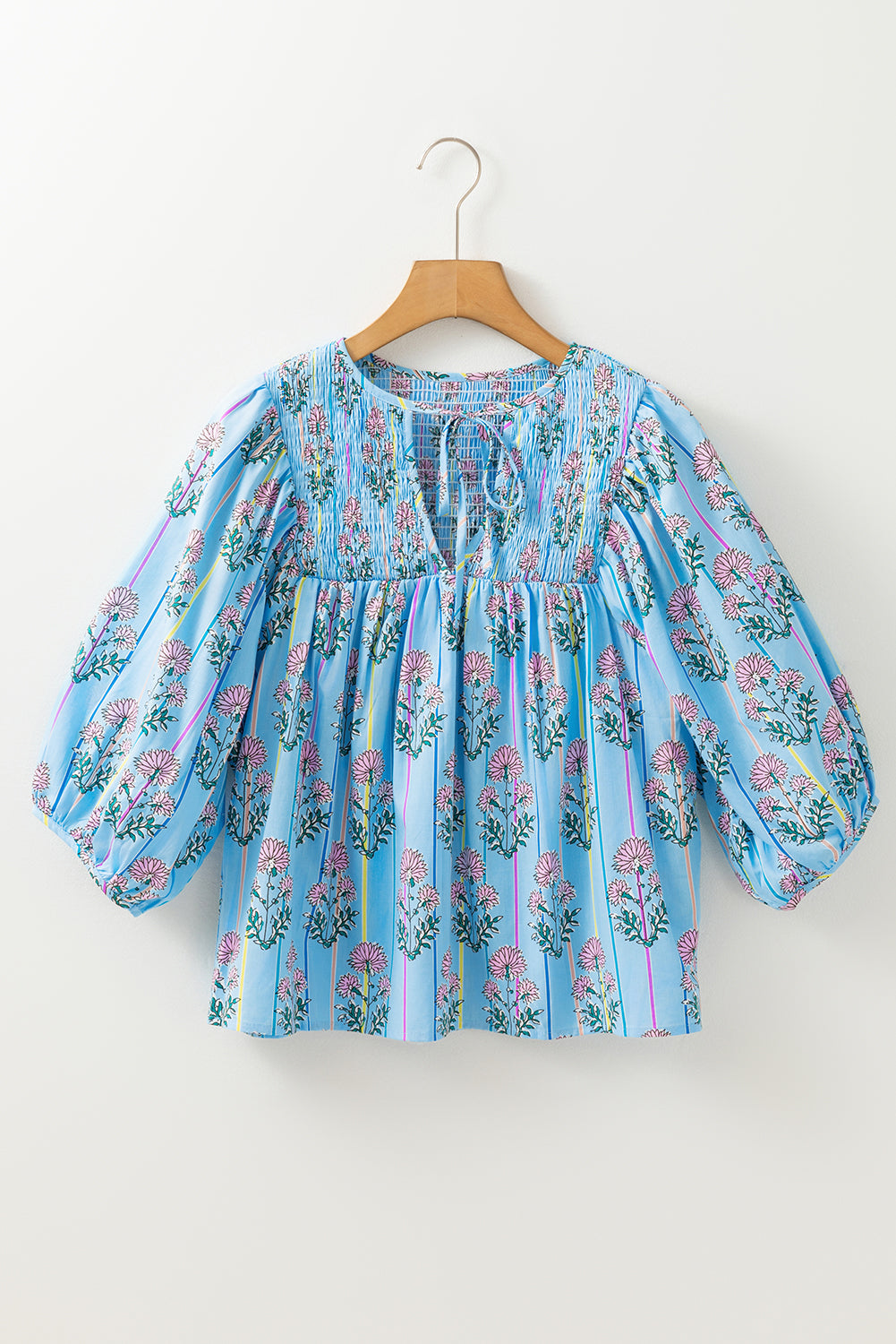 Kinley Floral Shirred Yoke Split Neck Blouse