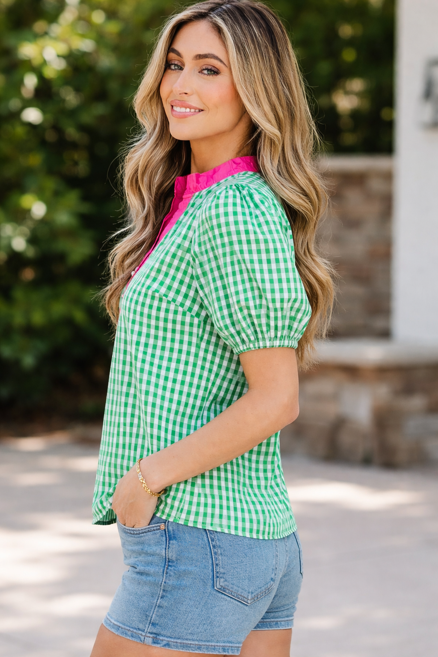 Lexi Sleeve Colorblock Trim Blouse