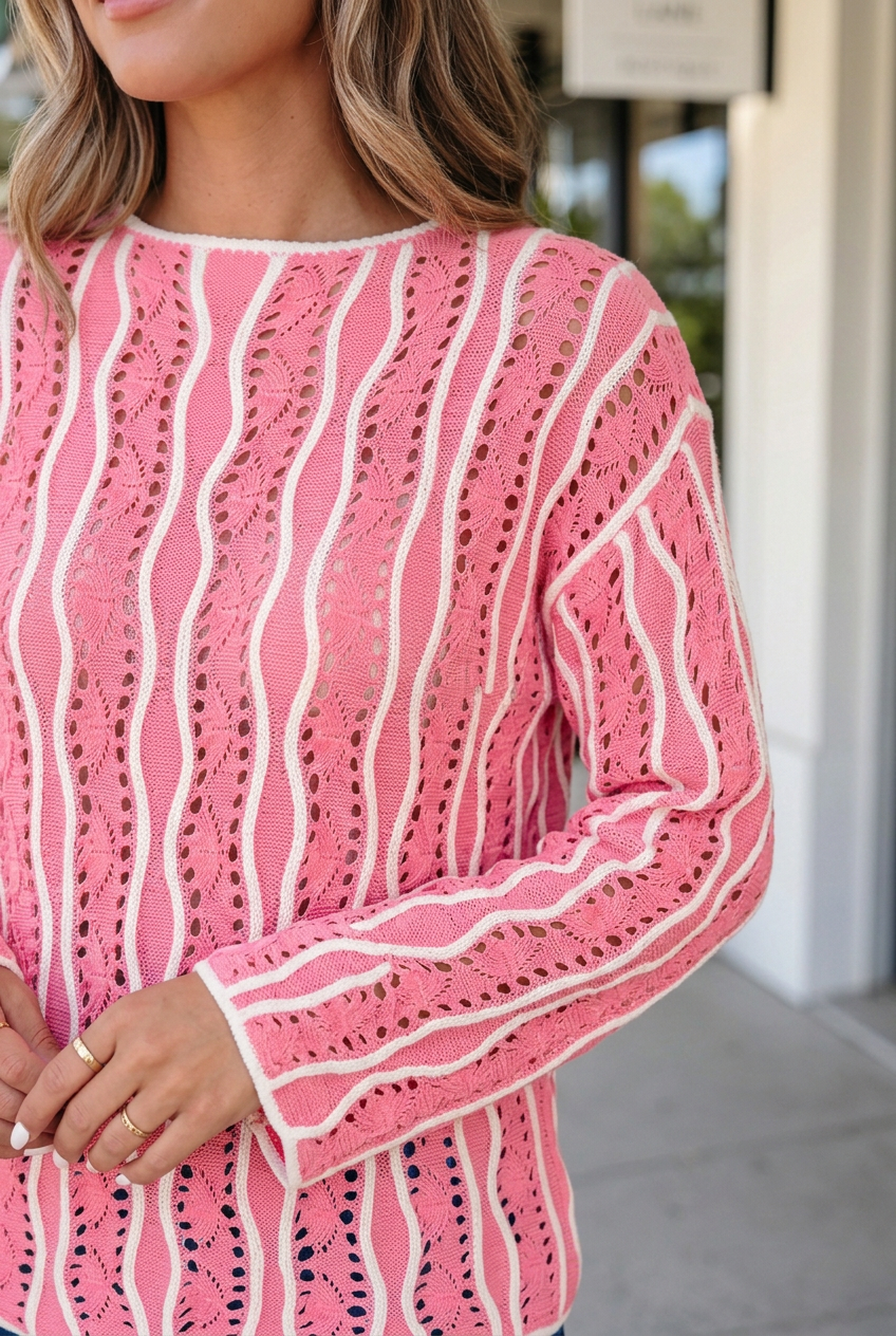 Jaida Cotton Pullover Sweater Long Sleeve Top