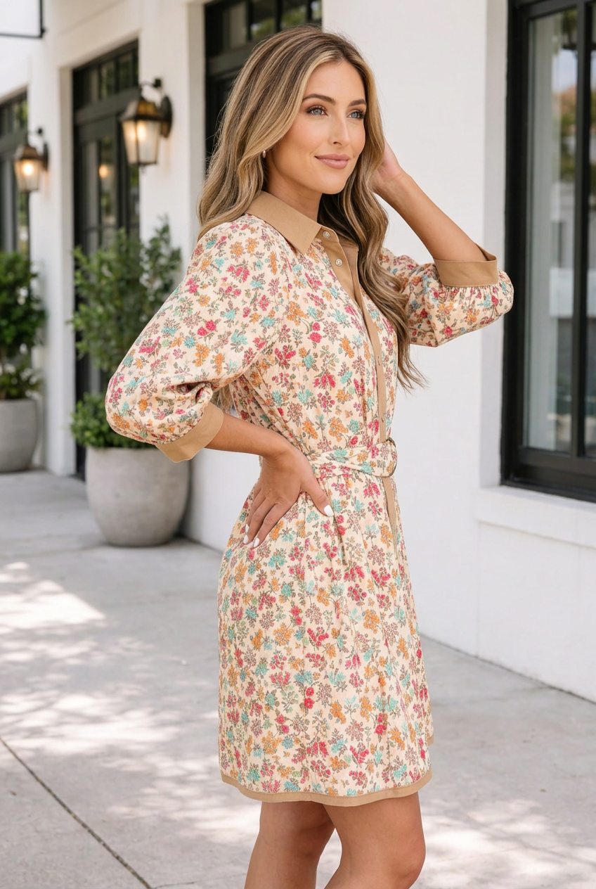 Brianna Sleeve Belted Mini Dress