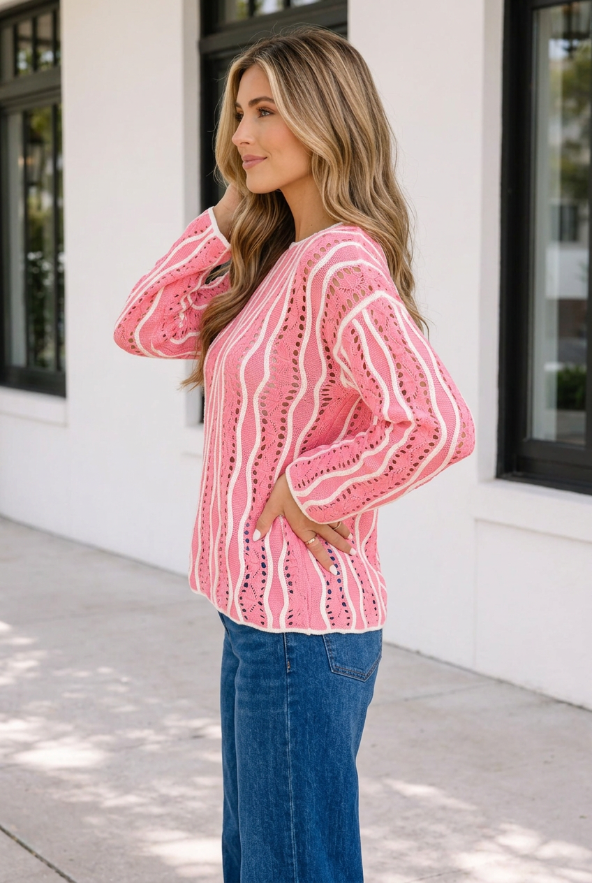 Jaida Cotton Pullover Sweater Long Sleeve Top