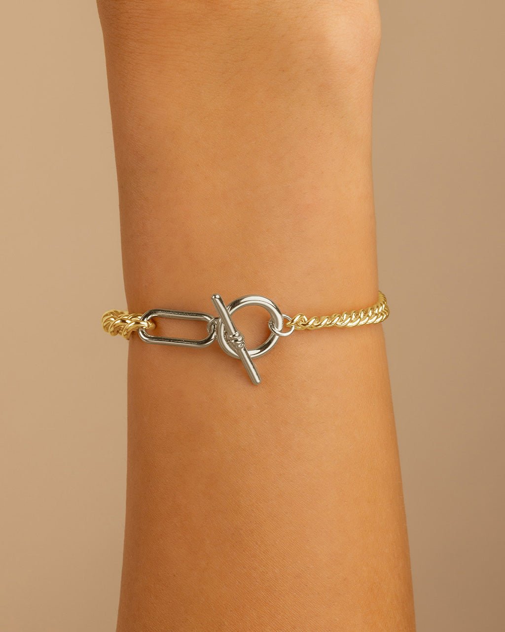 Elaine Dualtone Mixed Chain Toggle Bracelet