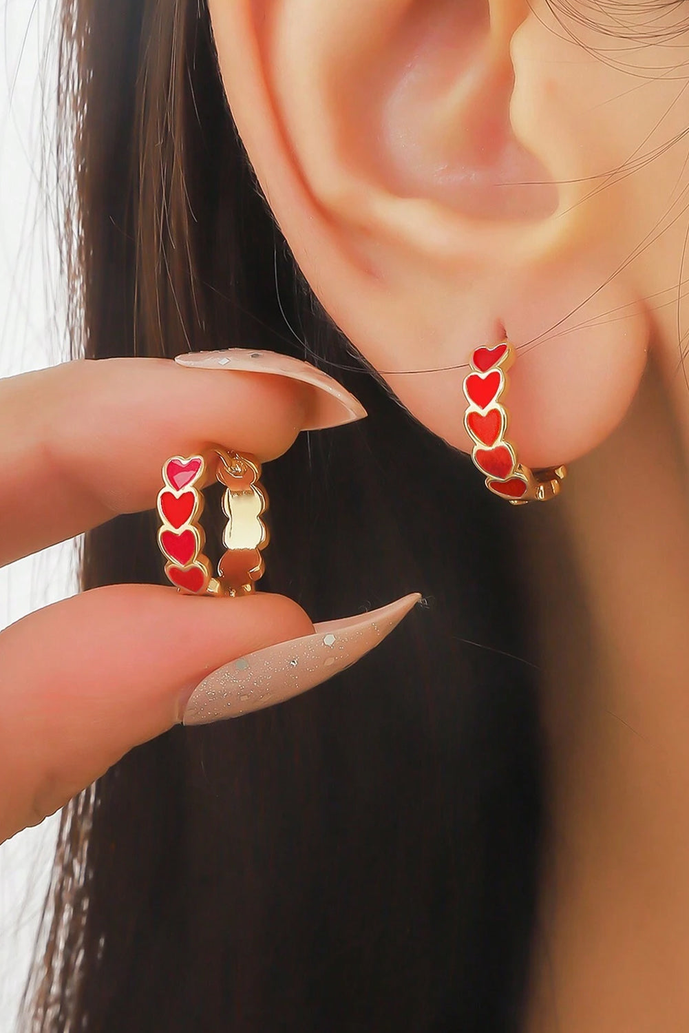 Red Heart Shape Small Hook Earrings