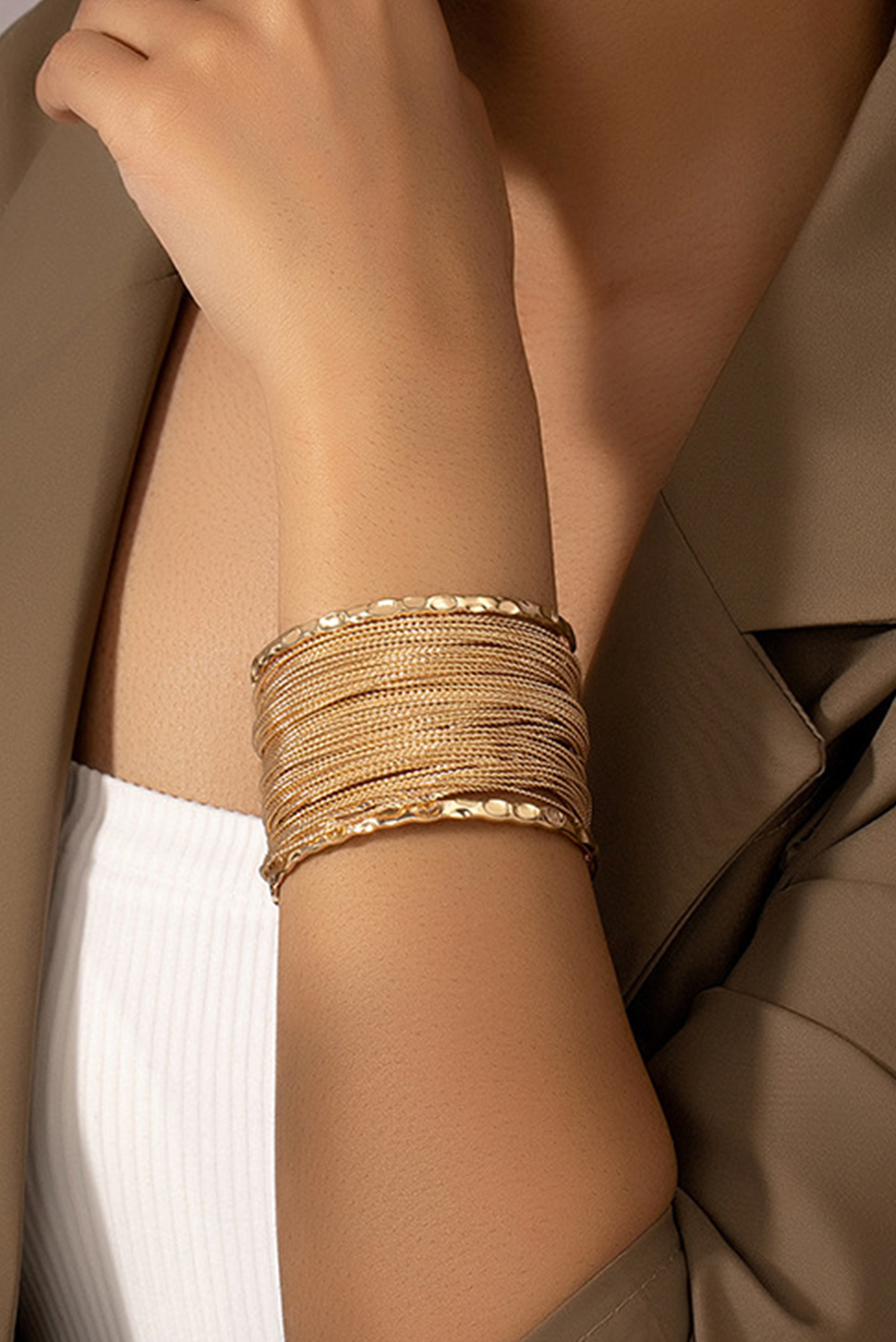 Gold Plated Chain Linked Wide Open Cuff Bracelet