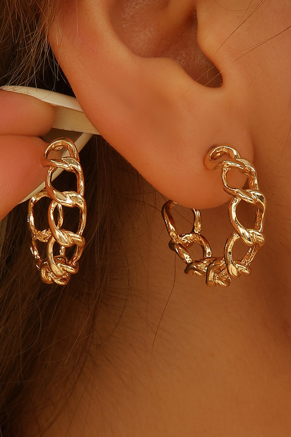 Sara Gold Round Hoop Chain Stud Earrings