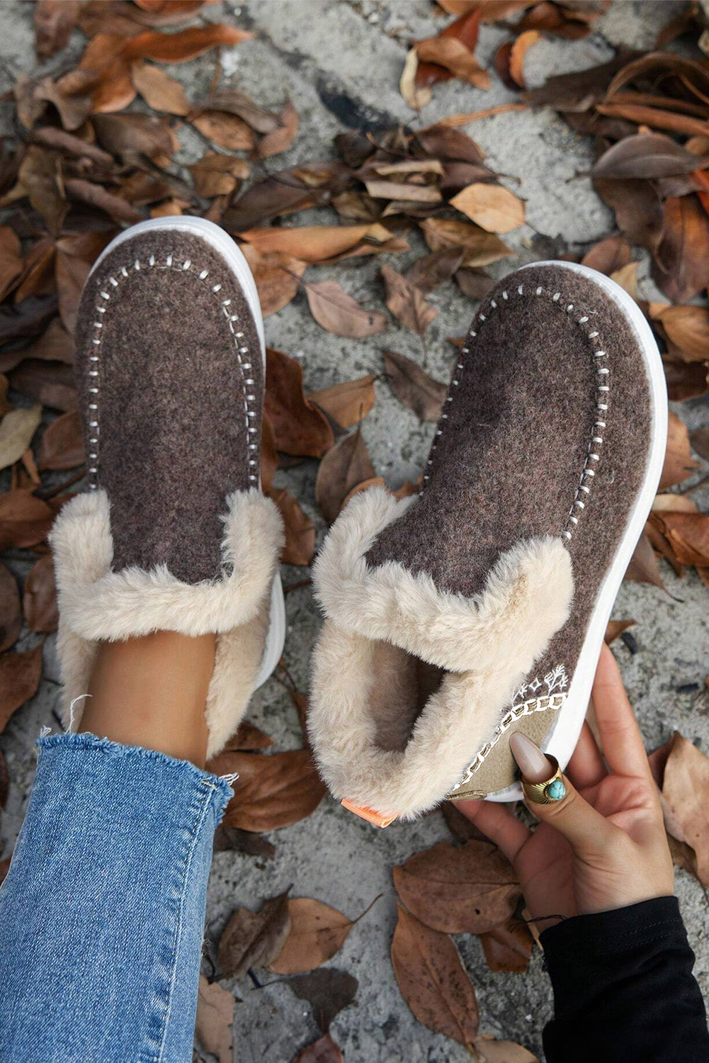 Anna Suede Stitching Plush Lined Anklet Boots