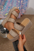 Rhinestone Decor Dual Band Platform Slippers