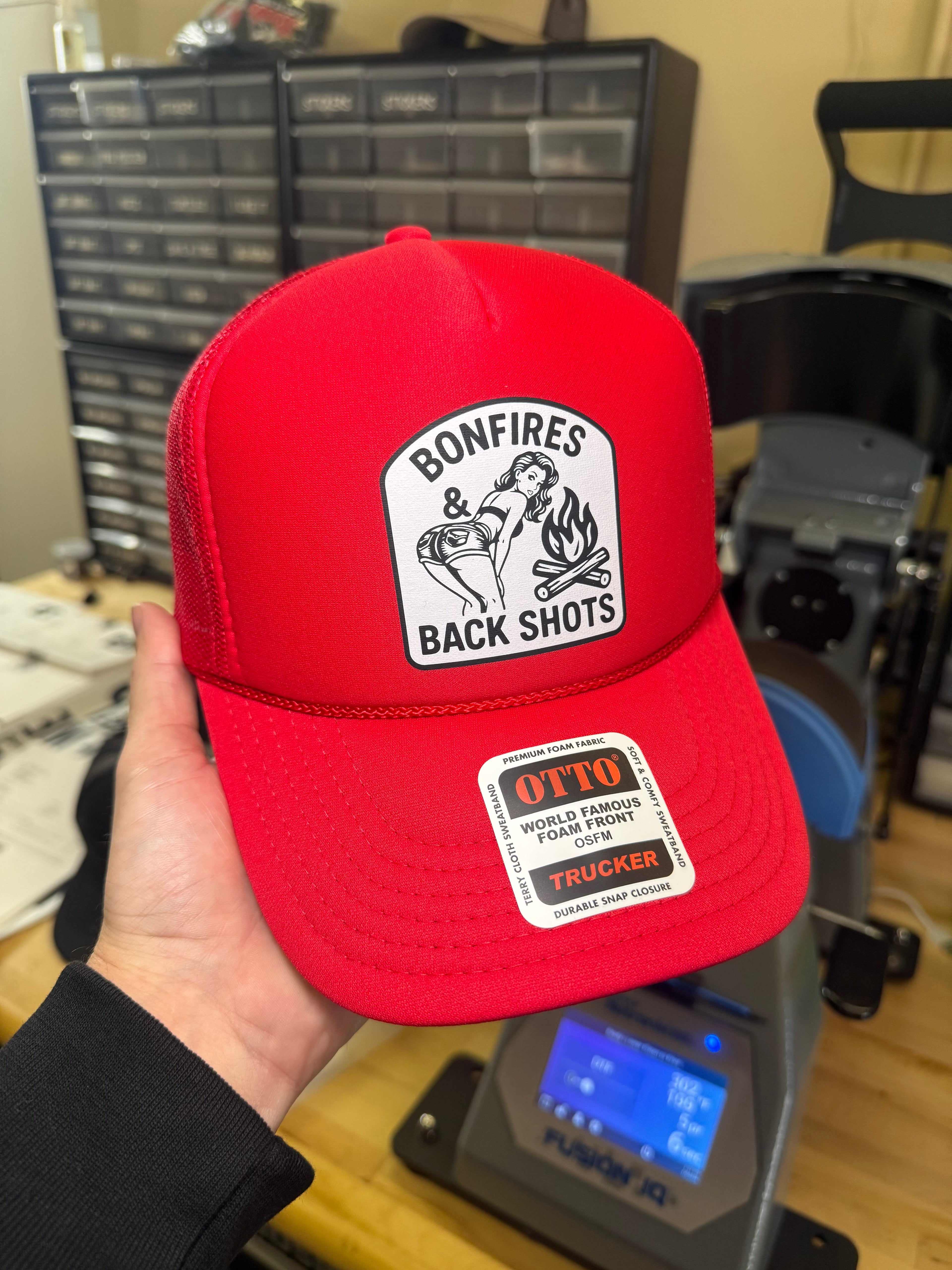 Bonfires & Back Shots Trucker Hat