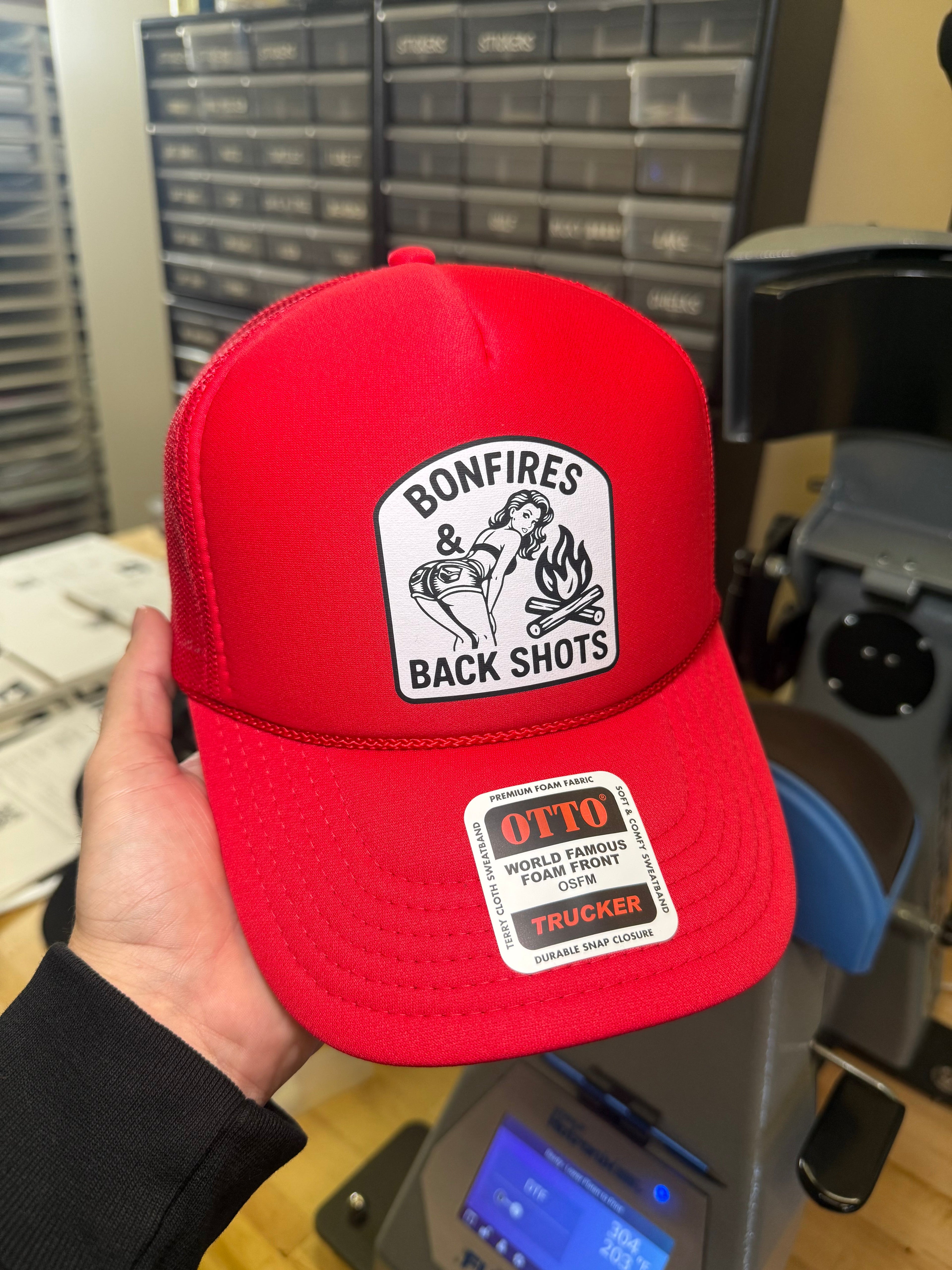 Bonfires & Back Shots Trucker Hat