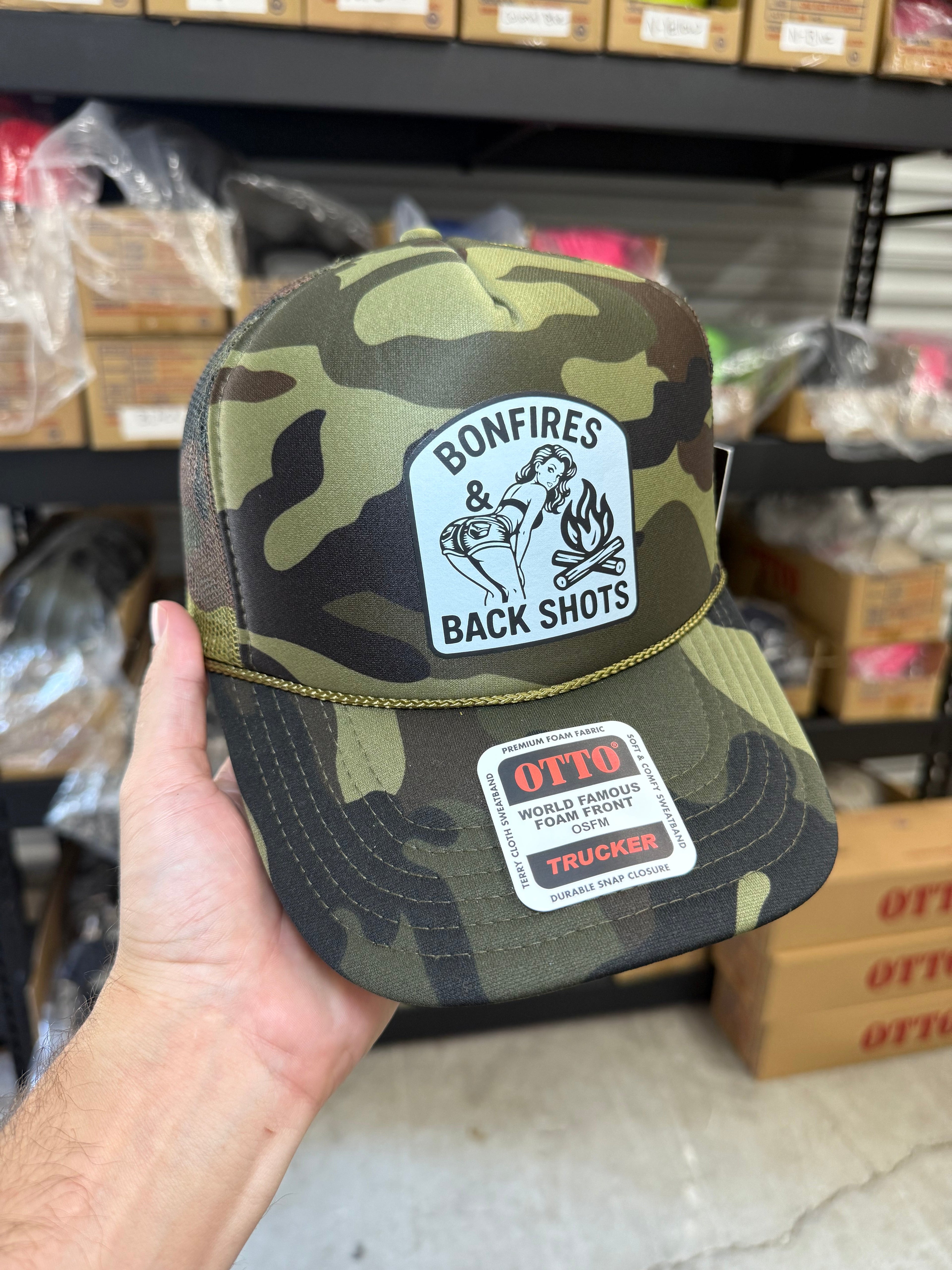 Bonfires & Back Shots Trucker Hat