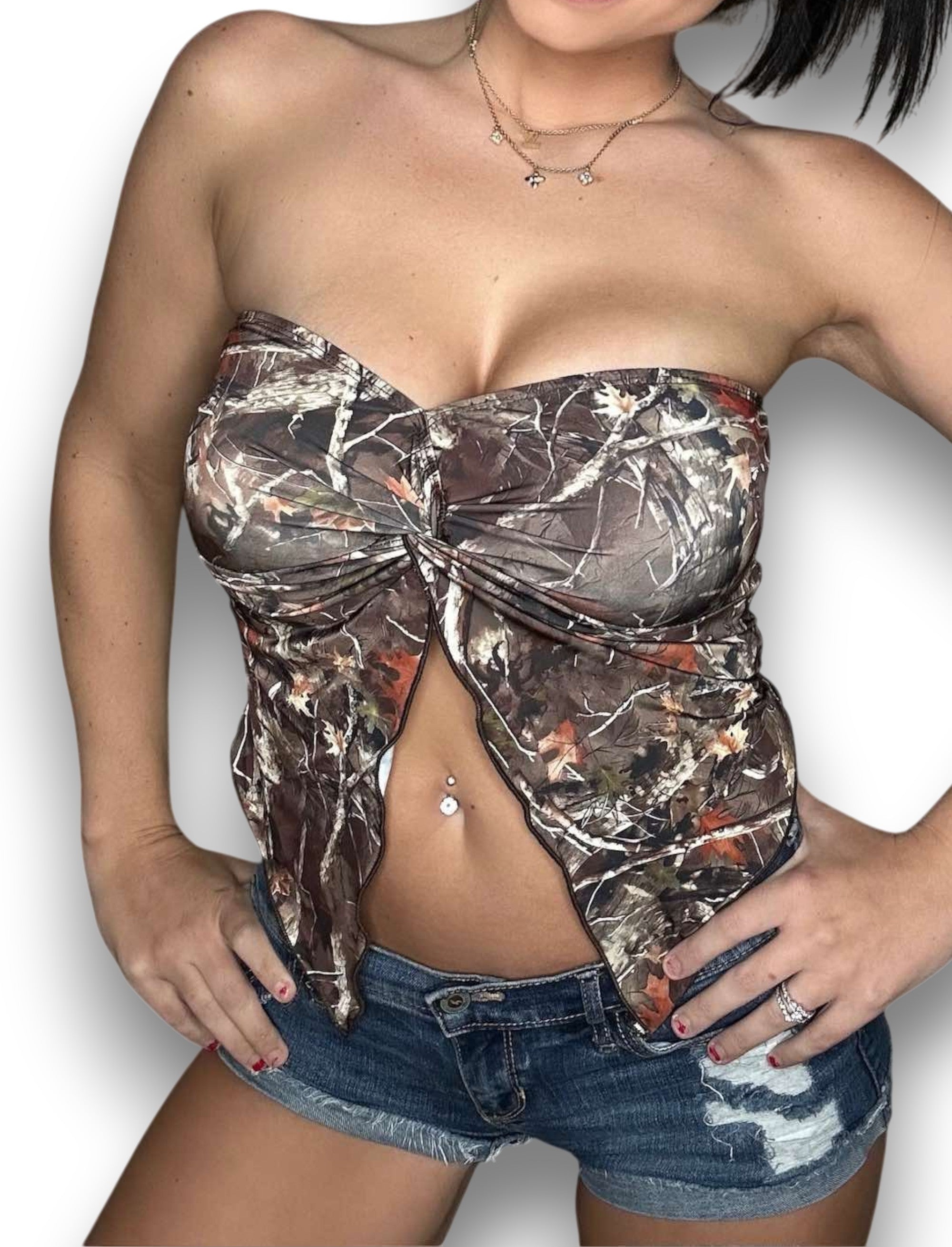 Camo Ruffle Tie Top