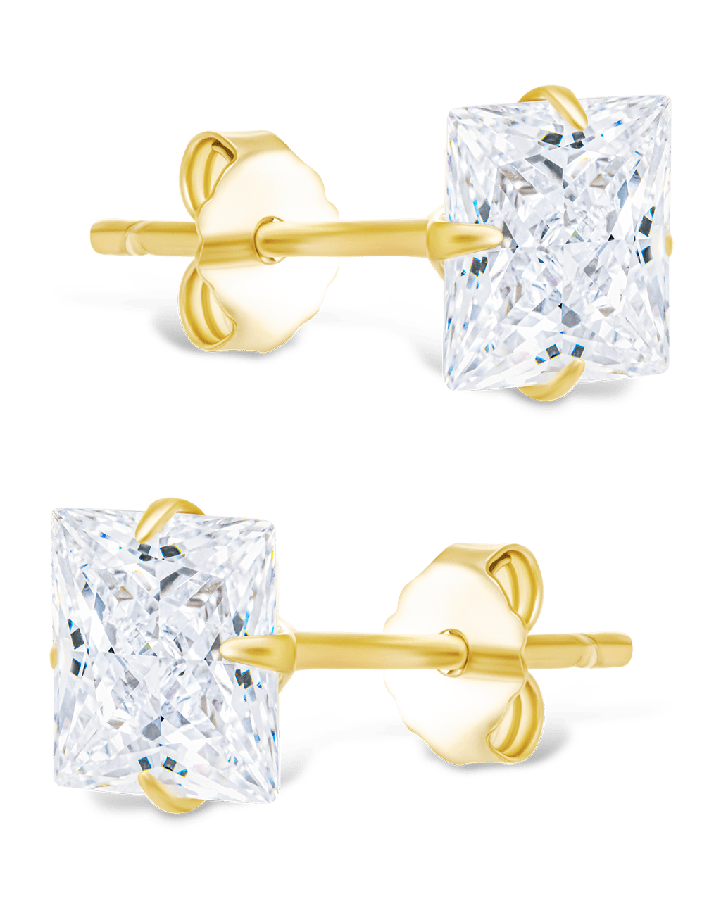 Sterling Silver Princess Cut Prong Set Stud Earrings