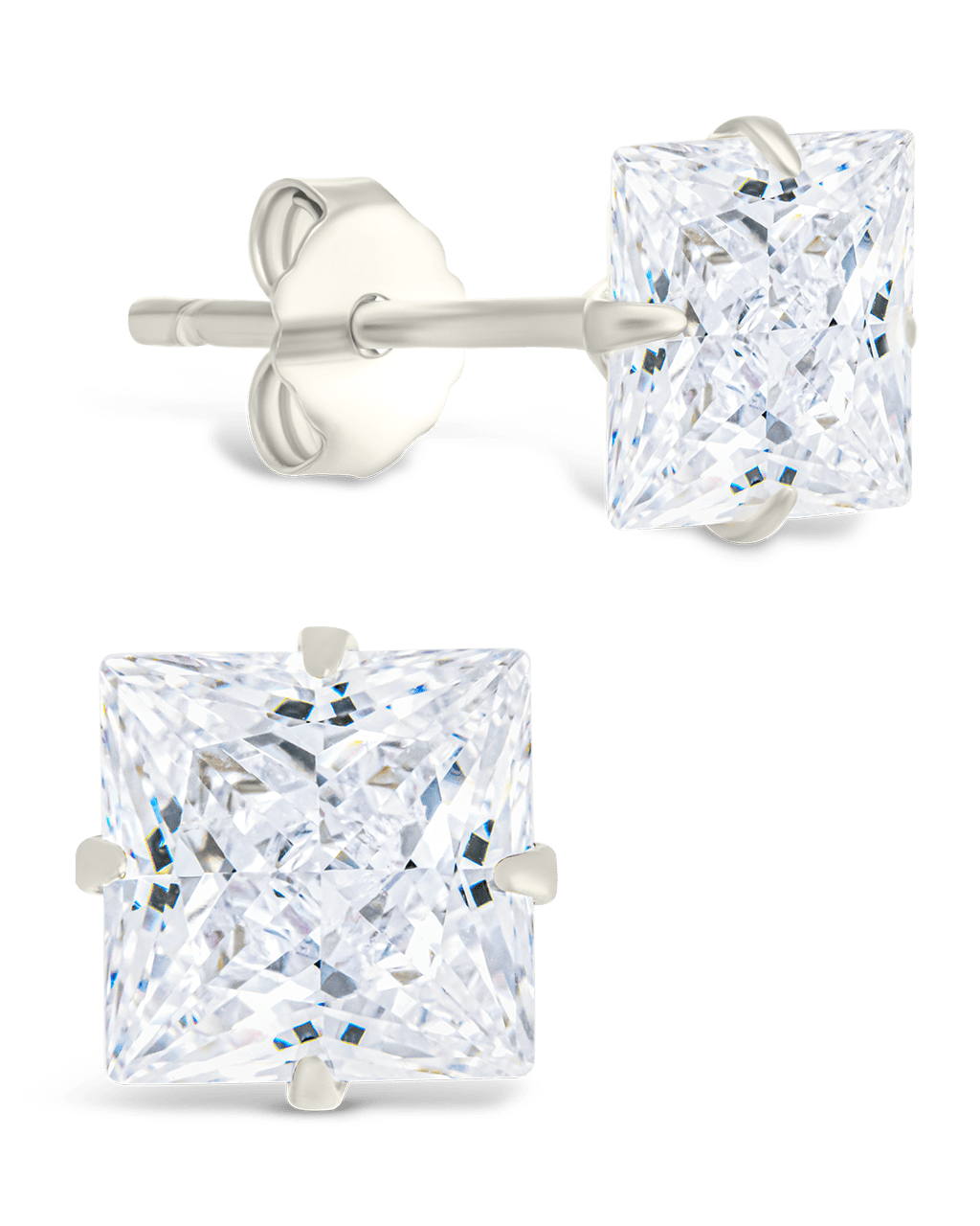 Sterling Silver Princess Cut Prong Set Stud Earrings