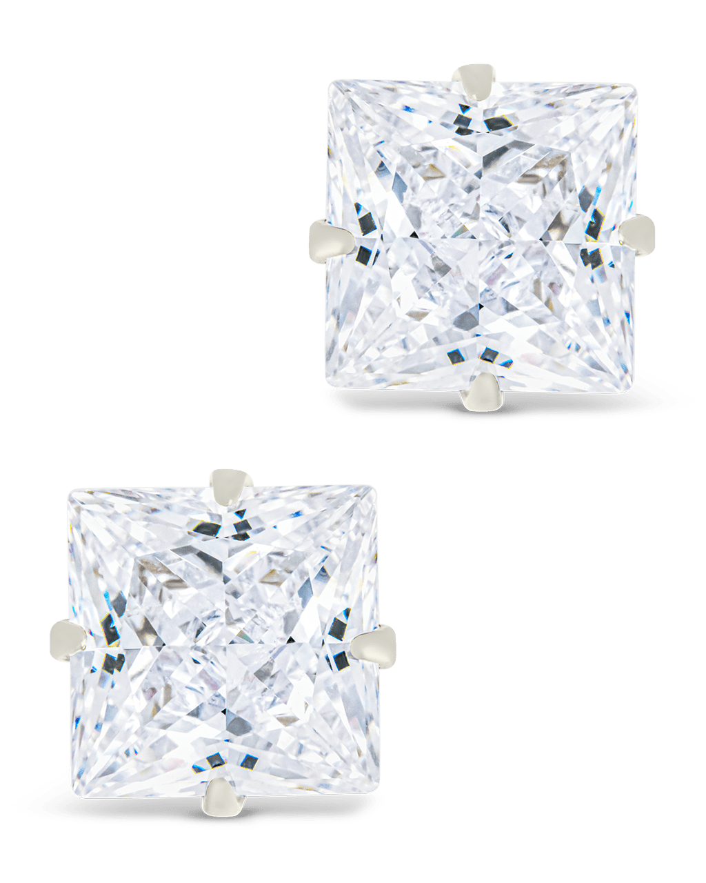 Sterling Silver Princess Cut Prong Set Stud Earrings