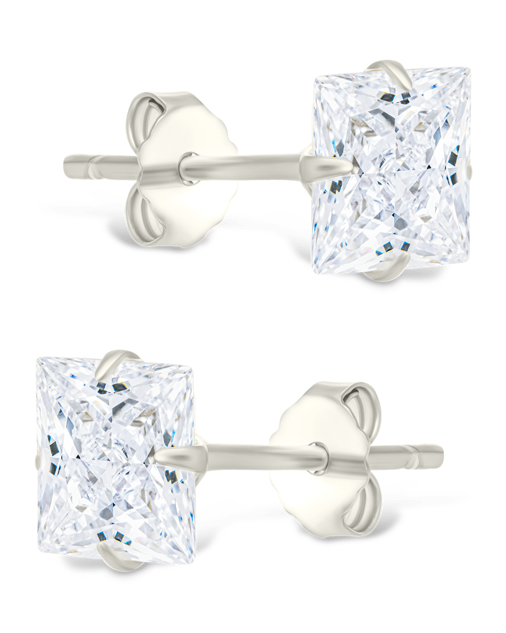 Sterling Silver Princess Cut Prong Set Stud Earrings