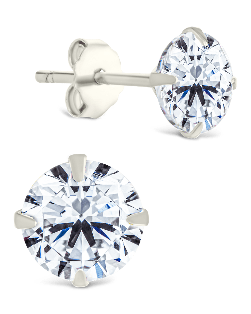 Sterling Silver Round Cut Prong Set Stud Earrings