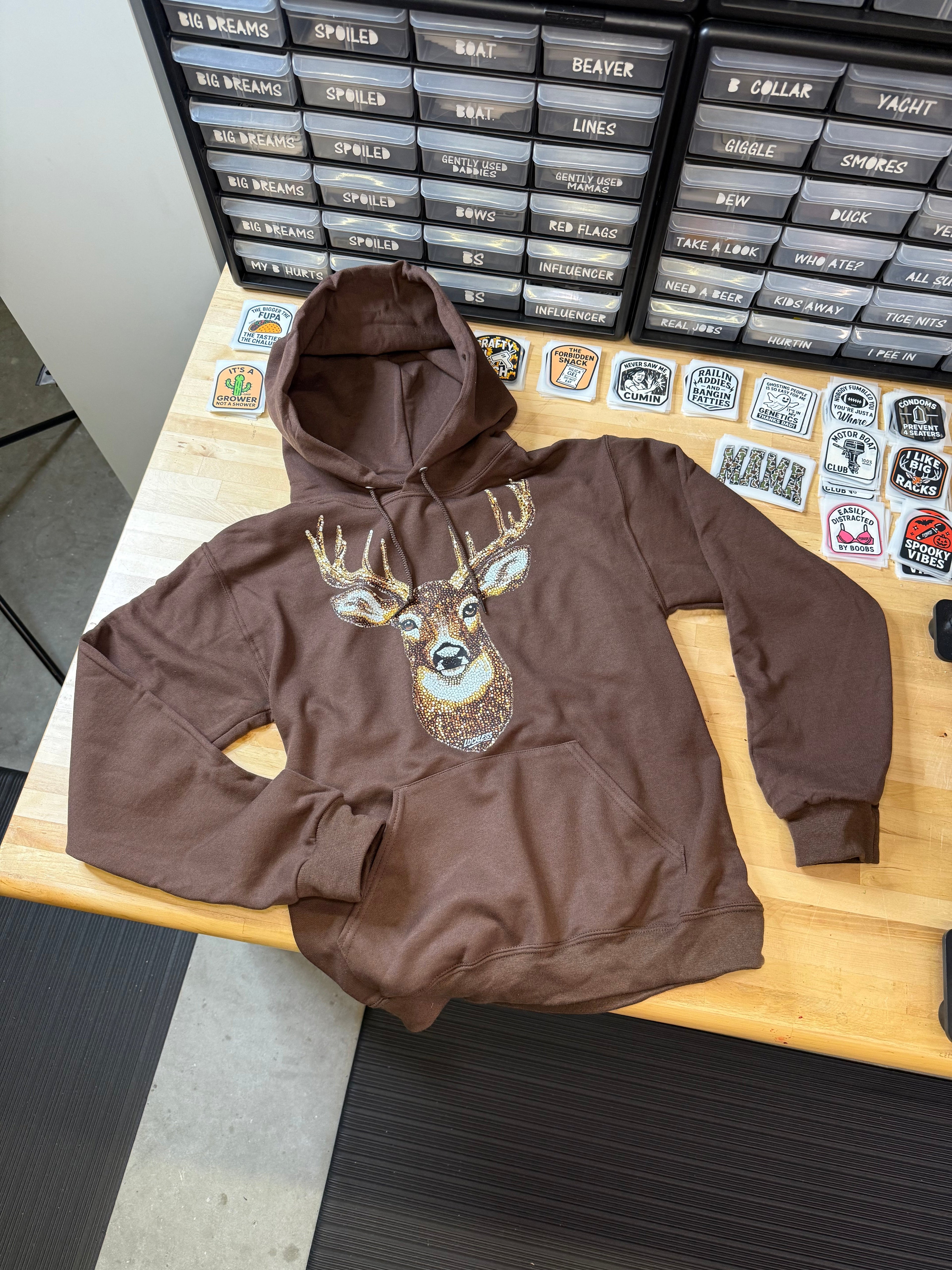 Faux Rhinestone Buck Hoodie