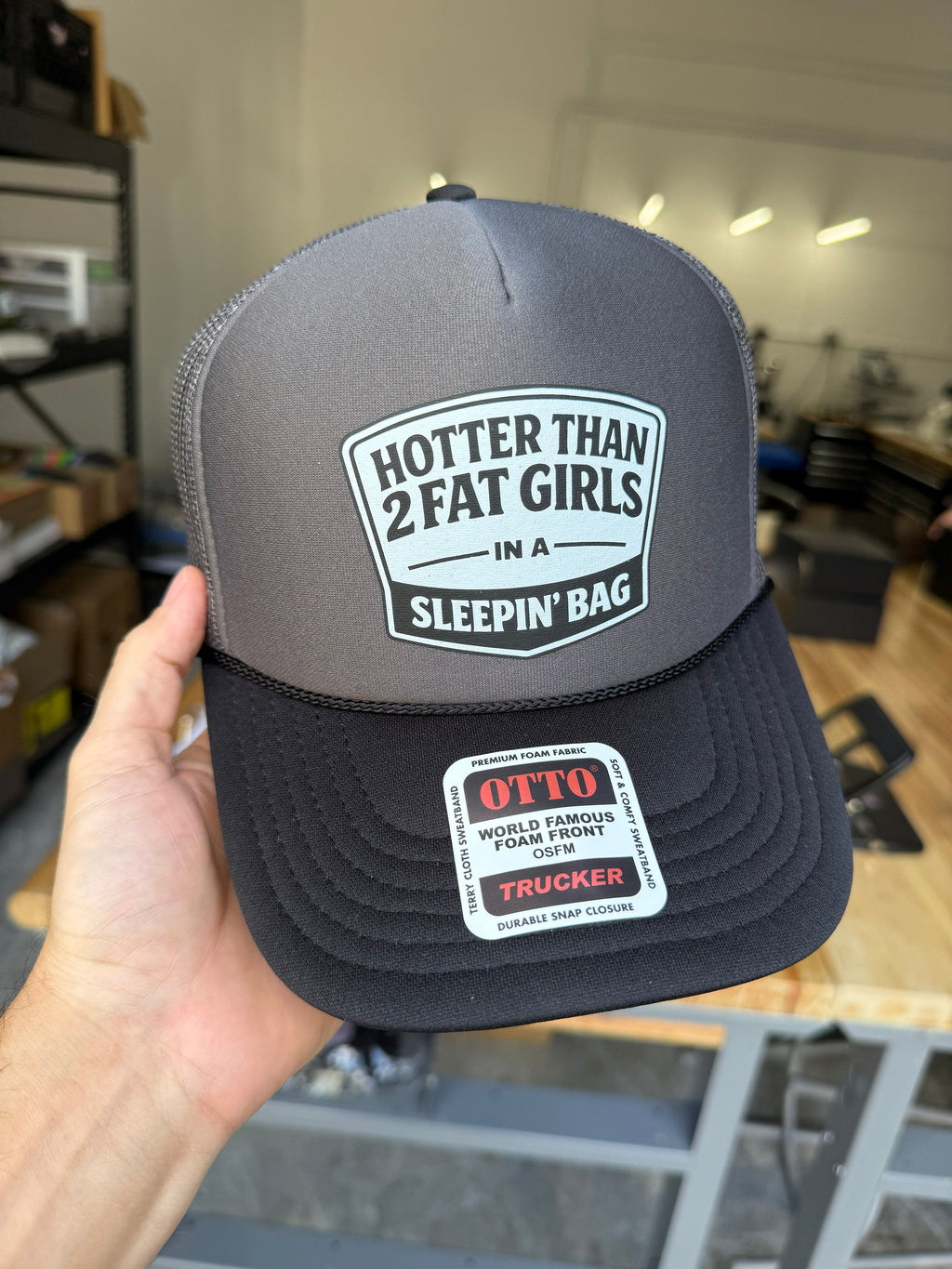 Hotter Than 2 Fat Girls In A Sleeping Bag Trucker Hat