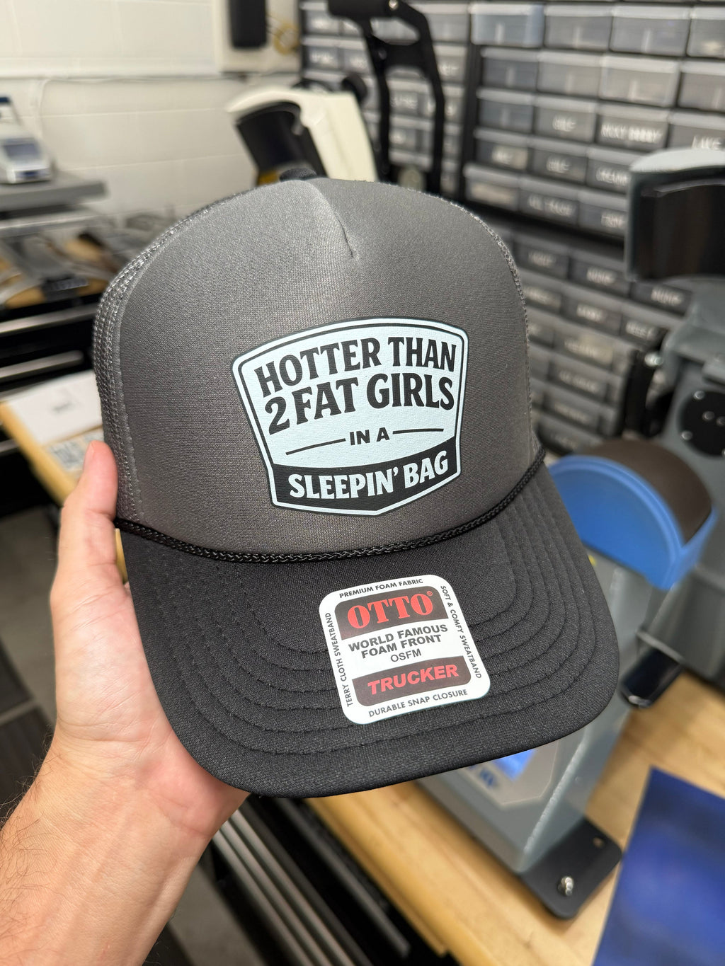 Hotter Than 2 Fat Girls In A Sleeping Bag Trucker Hat