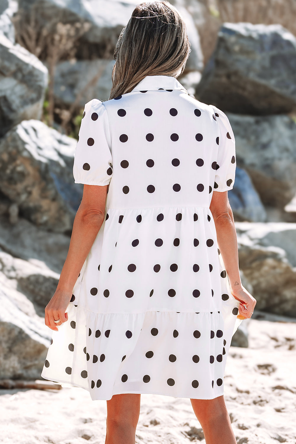 Claire Short Sleeve Buttoned Tiered Babydoll Dress