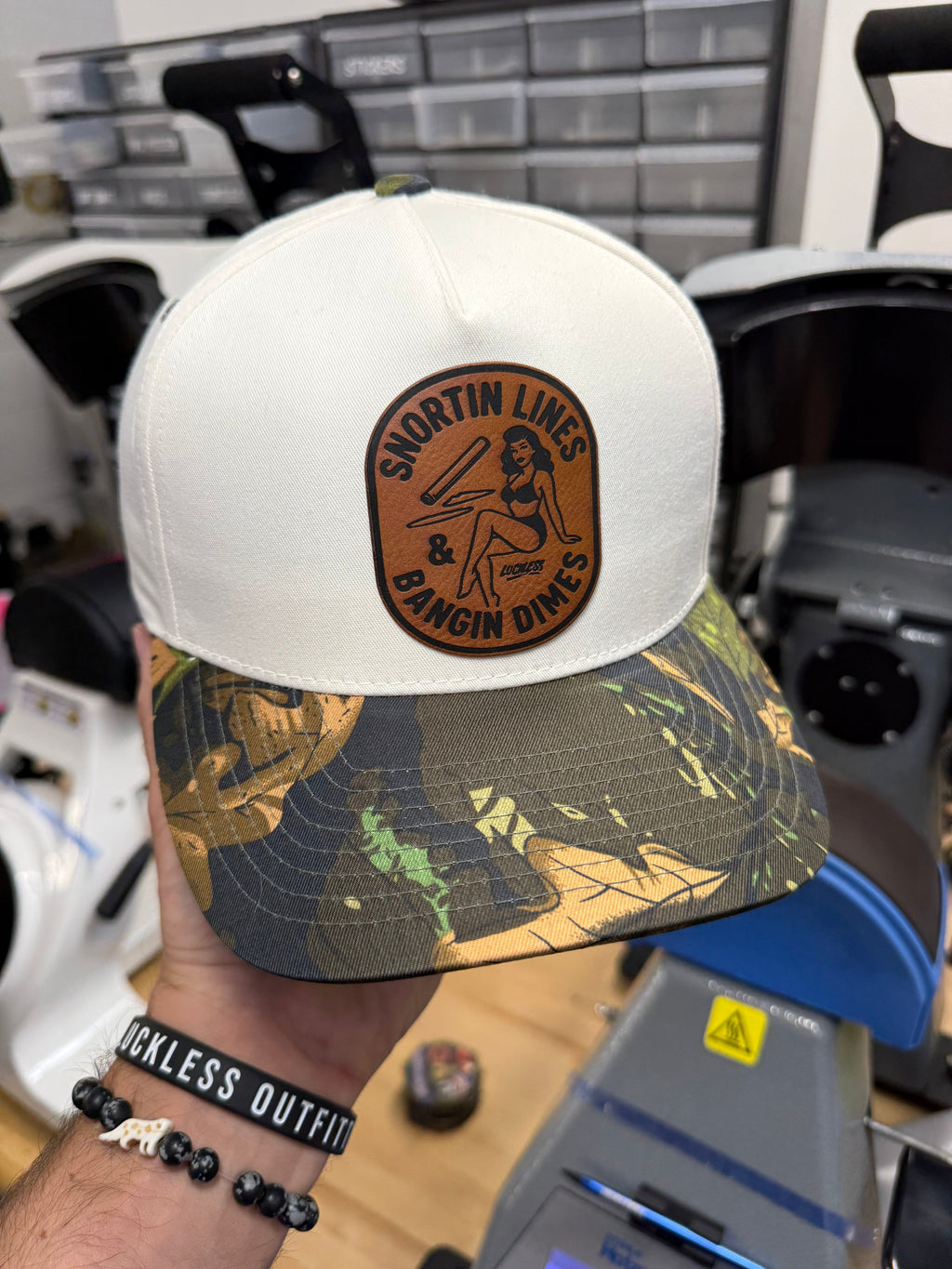 Lines & Dimes | Camo Leather Patch Snapback