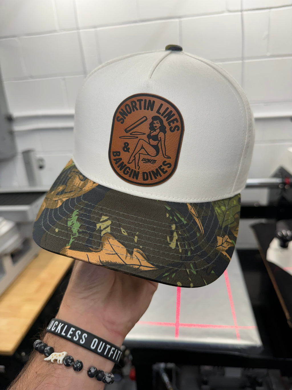 Lines & Dimes | Camo Leather Patch Snapback