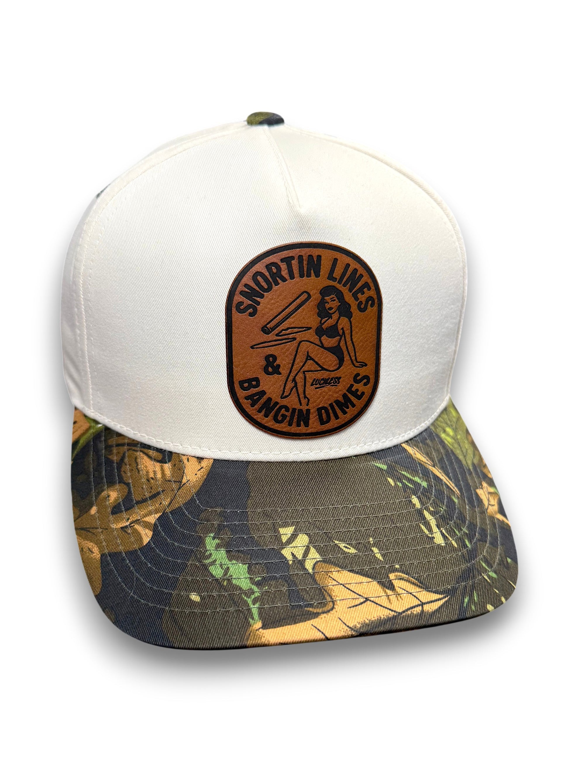 Lines & Dimes | Camo Leather Patch Snapback