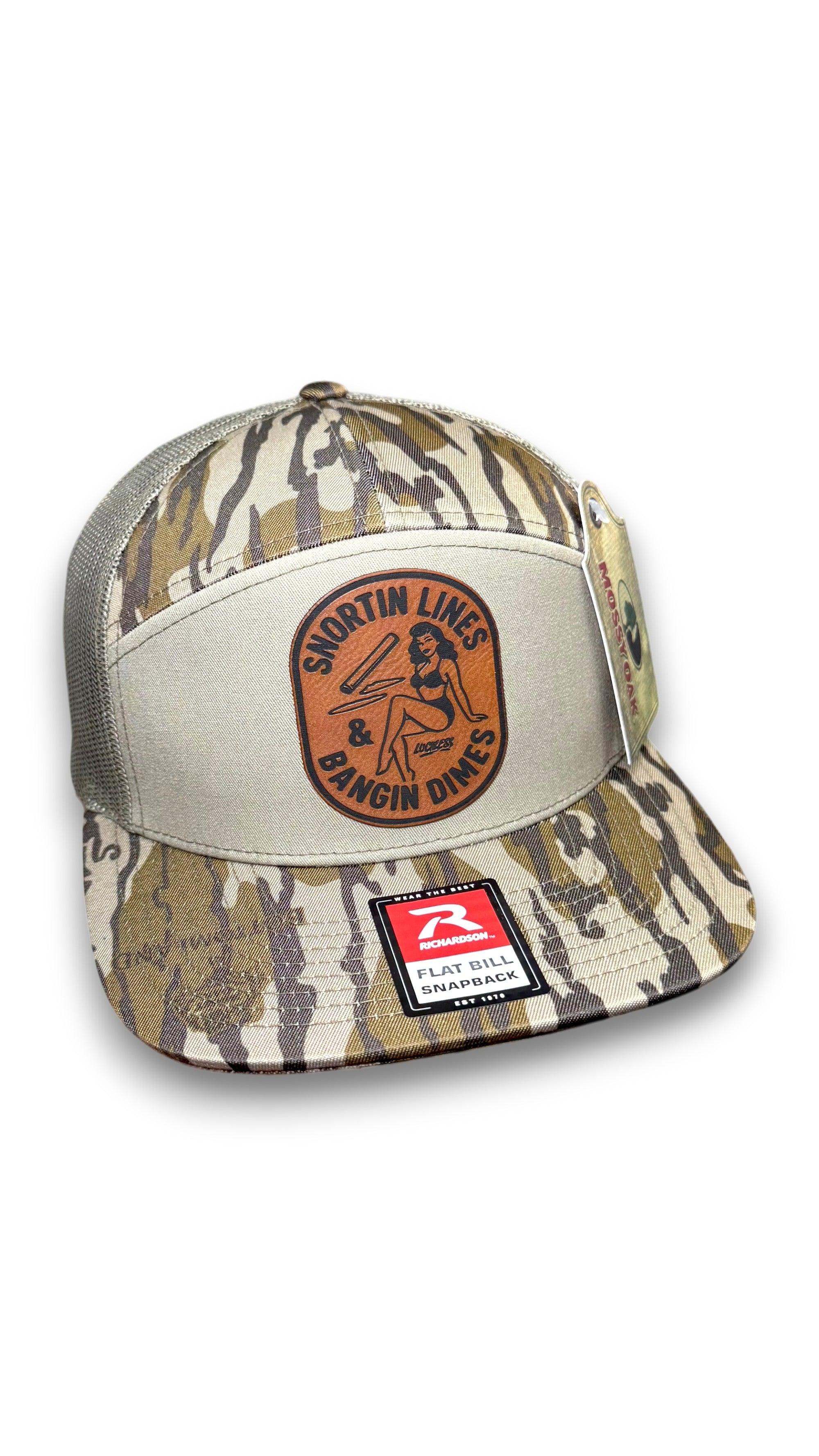 Lines and Dimes | Rawhide Leather Patch Hat Mossy Oak Camo