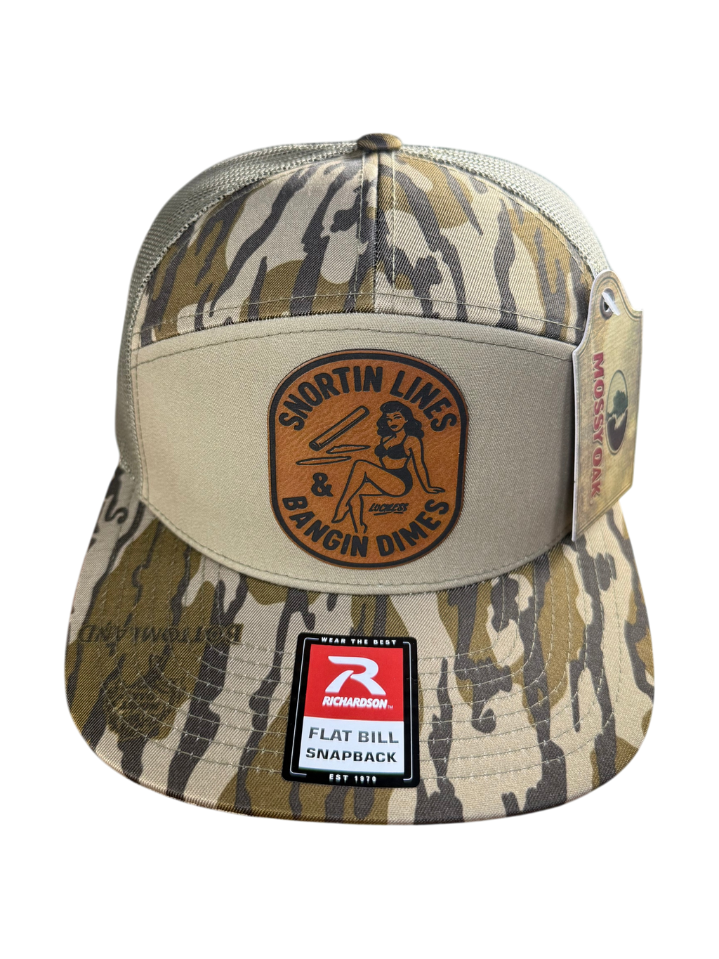Lines and Dimes | Rawhide Leather Patch Hat Mossy Oak Camo