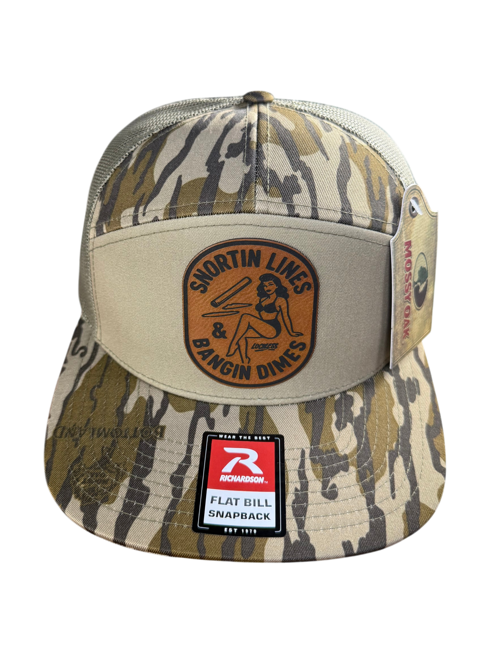 Lines and Dimes | Rawhide Leather Patch Hat Mossy Oak Camo