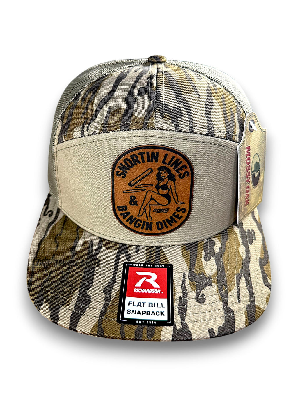Lines and Dimes | Rawhide Leather Patch Hat Mossy Oak Camo