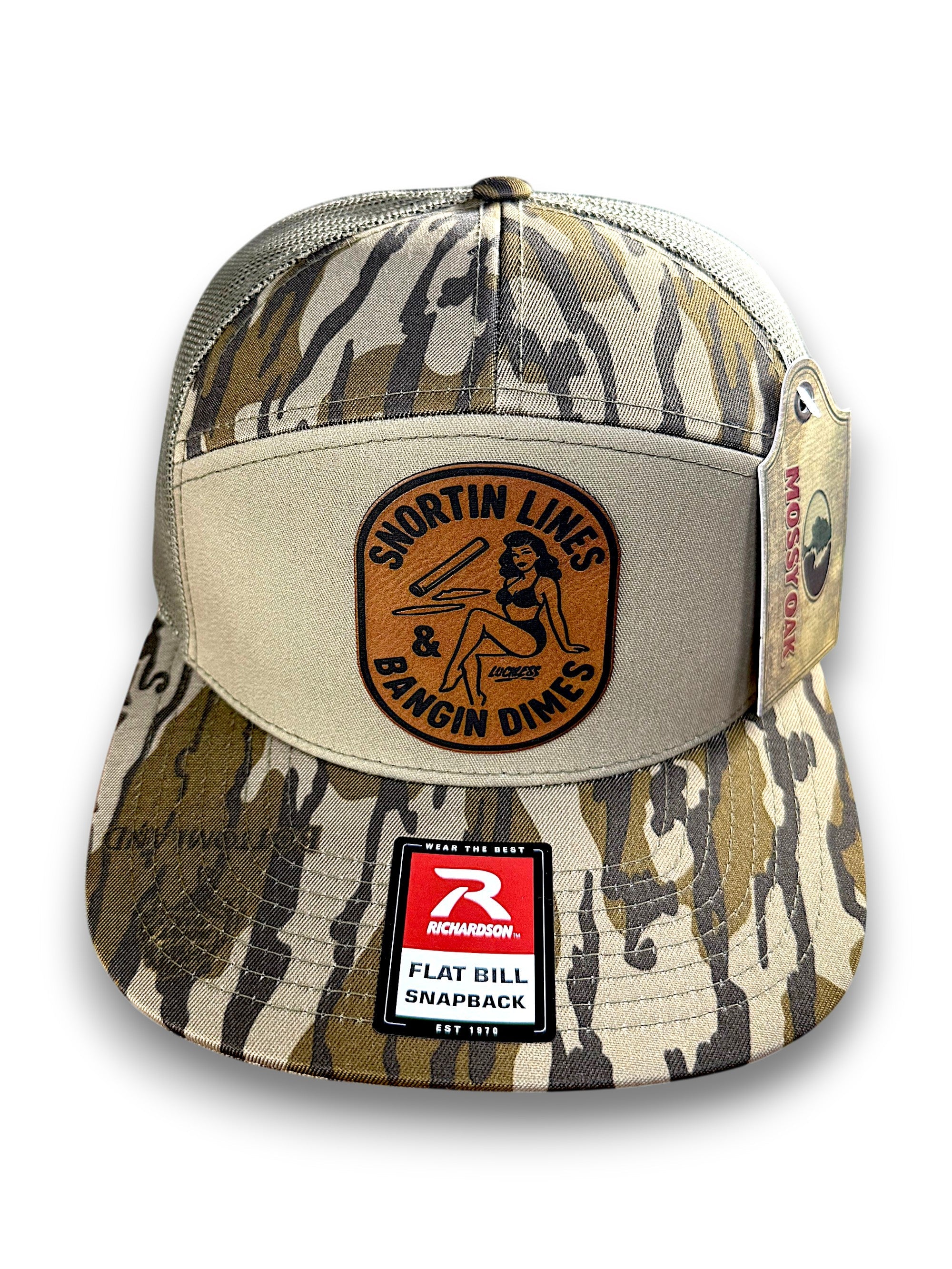 Lines and Dimes | Rawhide Leather Patch Hat Mossy Oak Camo