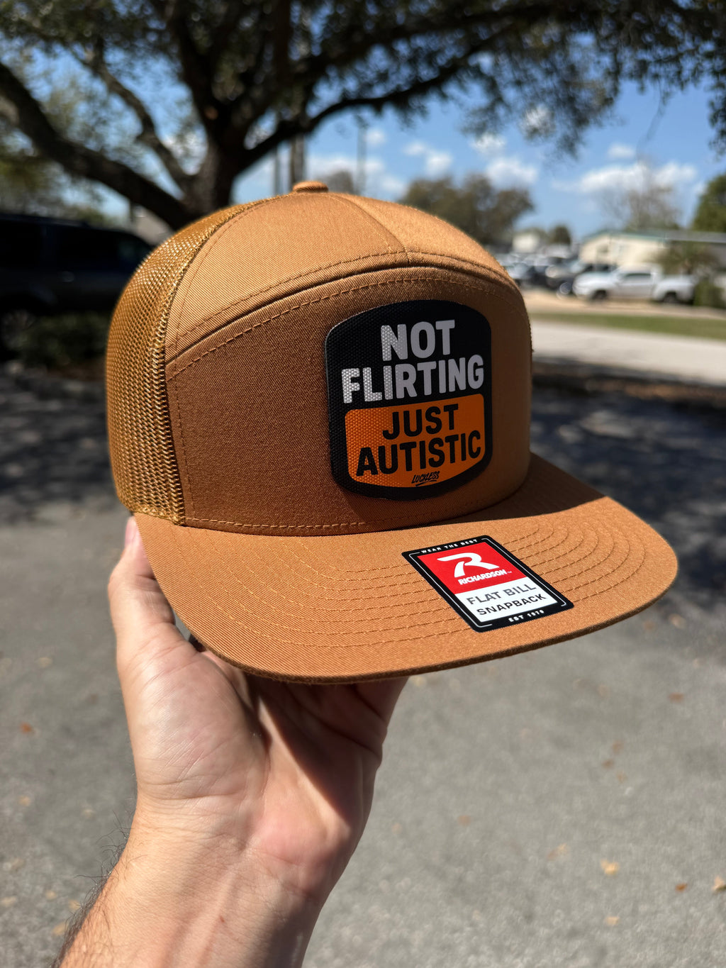 Not Flirting Just Autistic | 7 Panel Canvas Patch Snapback