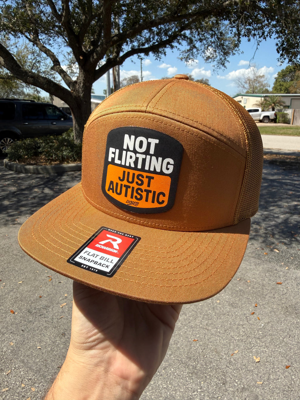 Not Flirting Just Autistic | 7 Panel Canvas Patch Snapback