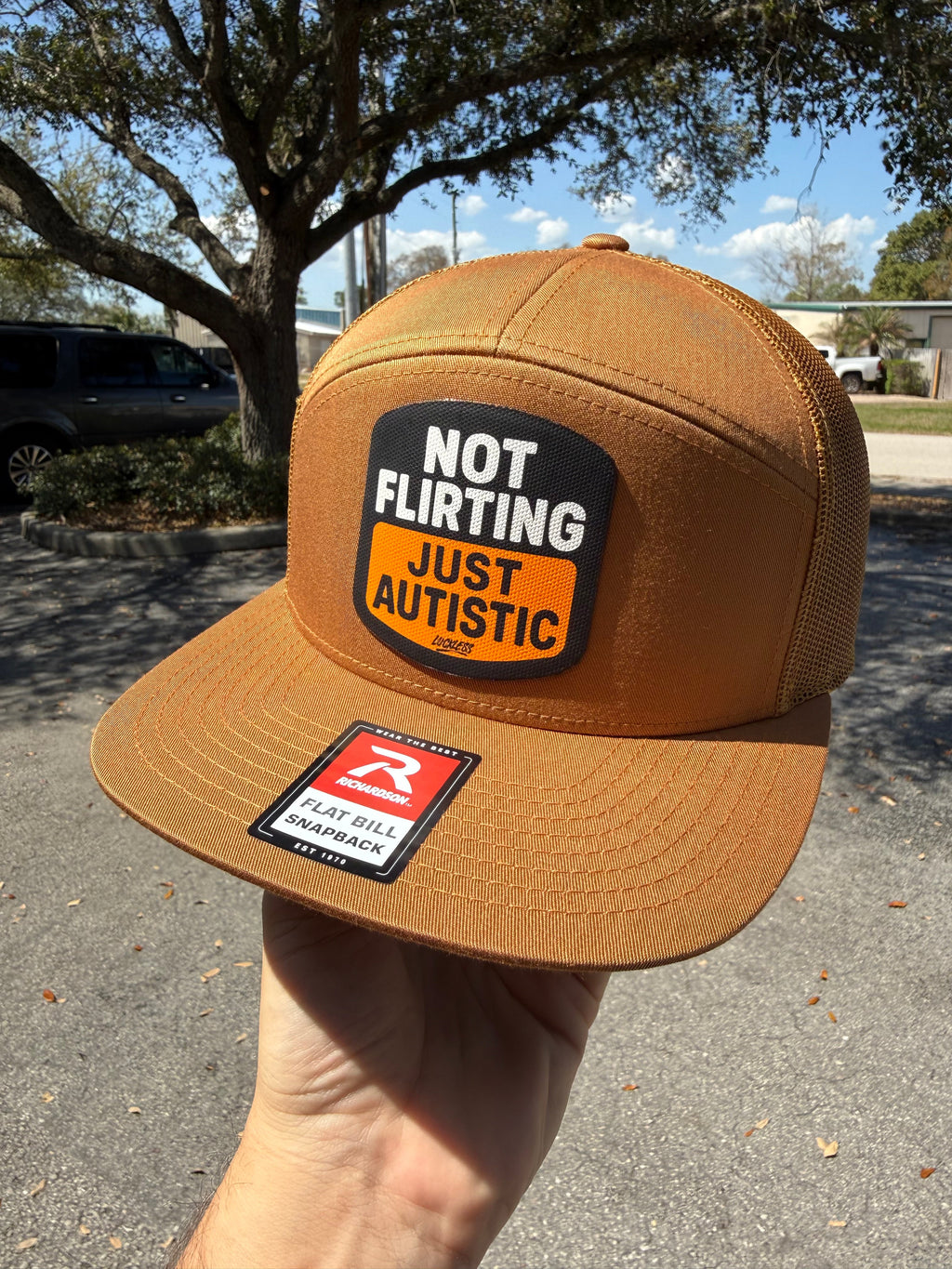Not Flirting Just Autistic | 7 Panel Canvas Patch Snapback