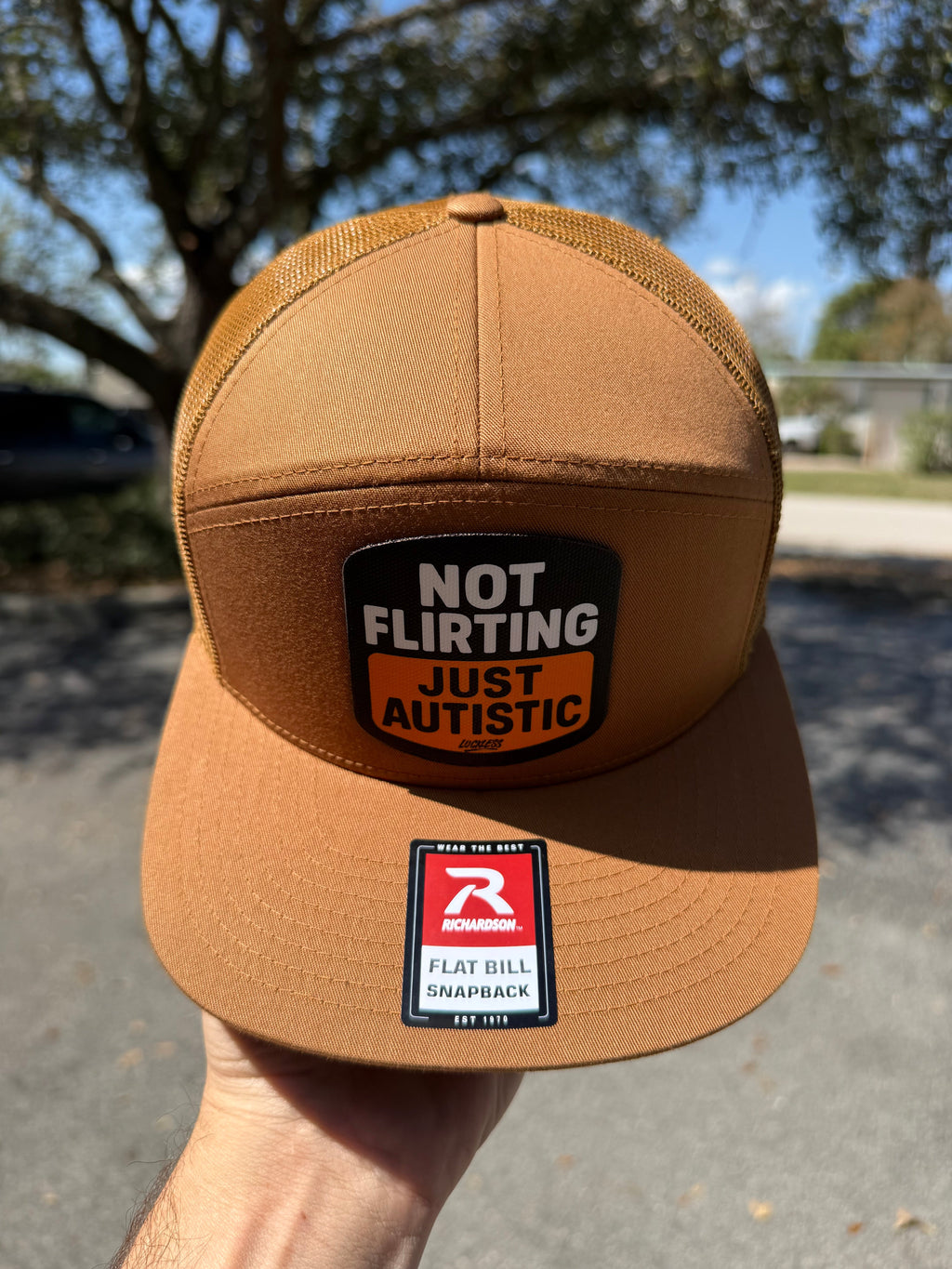Not Flirting Just Autistic | 7 Panel Canvas Patch Snapback