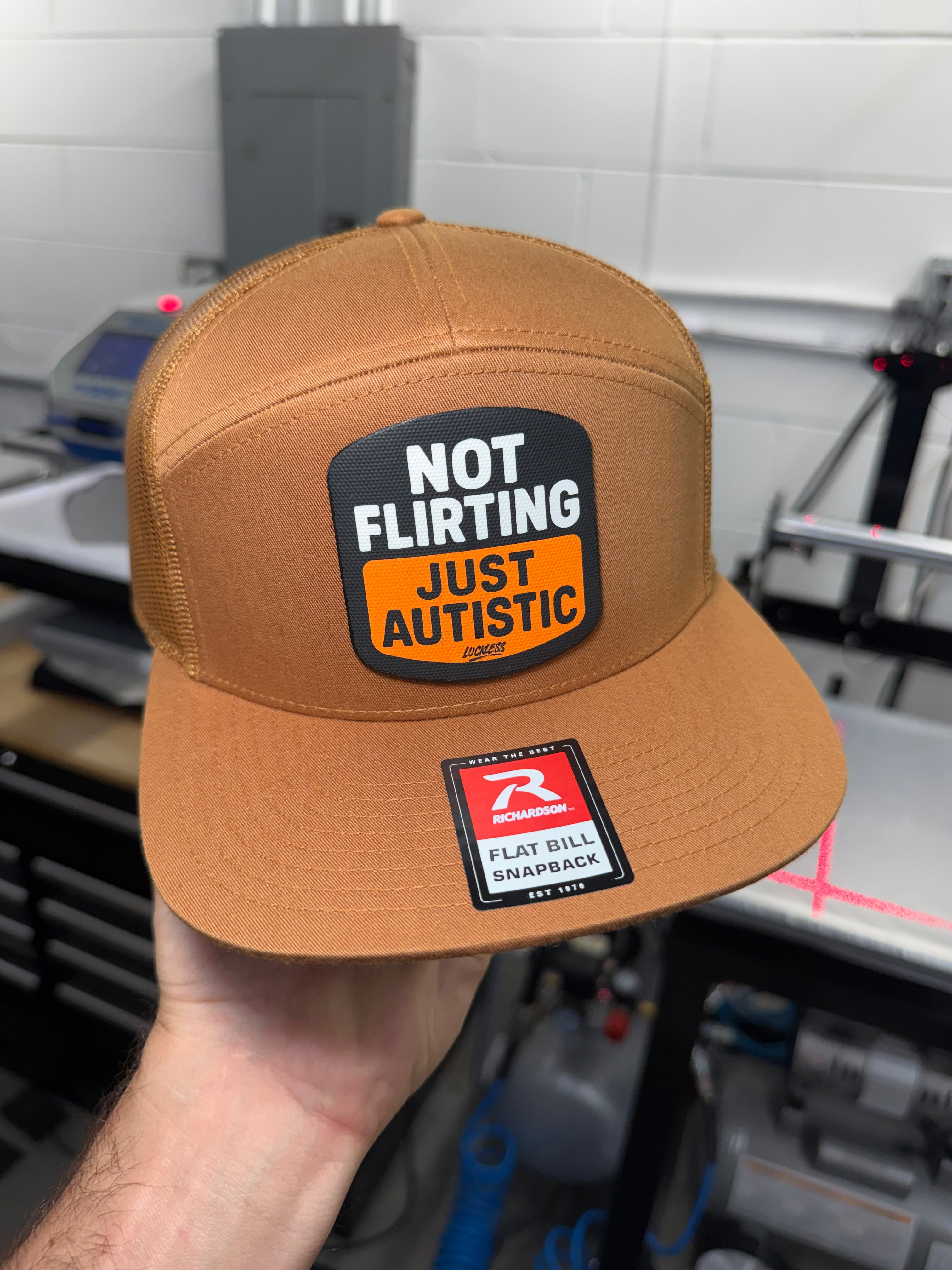 Not Flirting Just Autistic | 7 Panel Canvas Patch Snapback