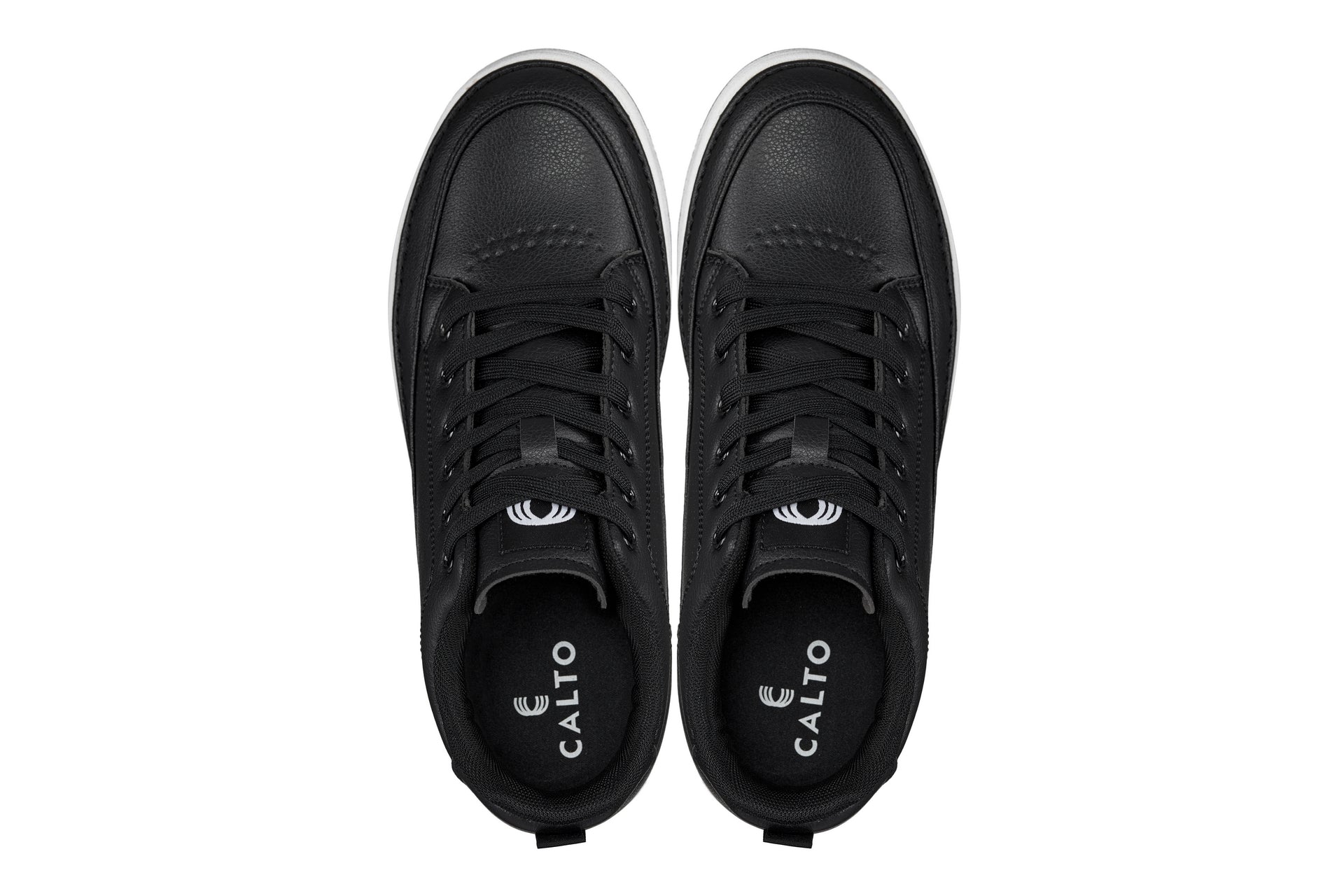 CALTO - Q271  - 2 Inches Taller (Black Noir) - Elevated Leatherette Micro-Perforated Sneakers