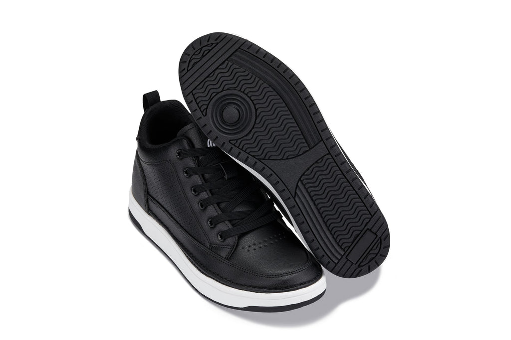 CALTO - Q271  - 2 Inches Taller (Black Noir) - Elevated Leatherette Micro-Perforated Sneakers