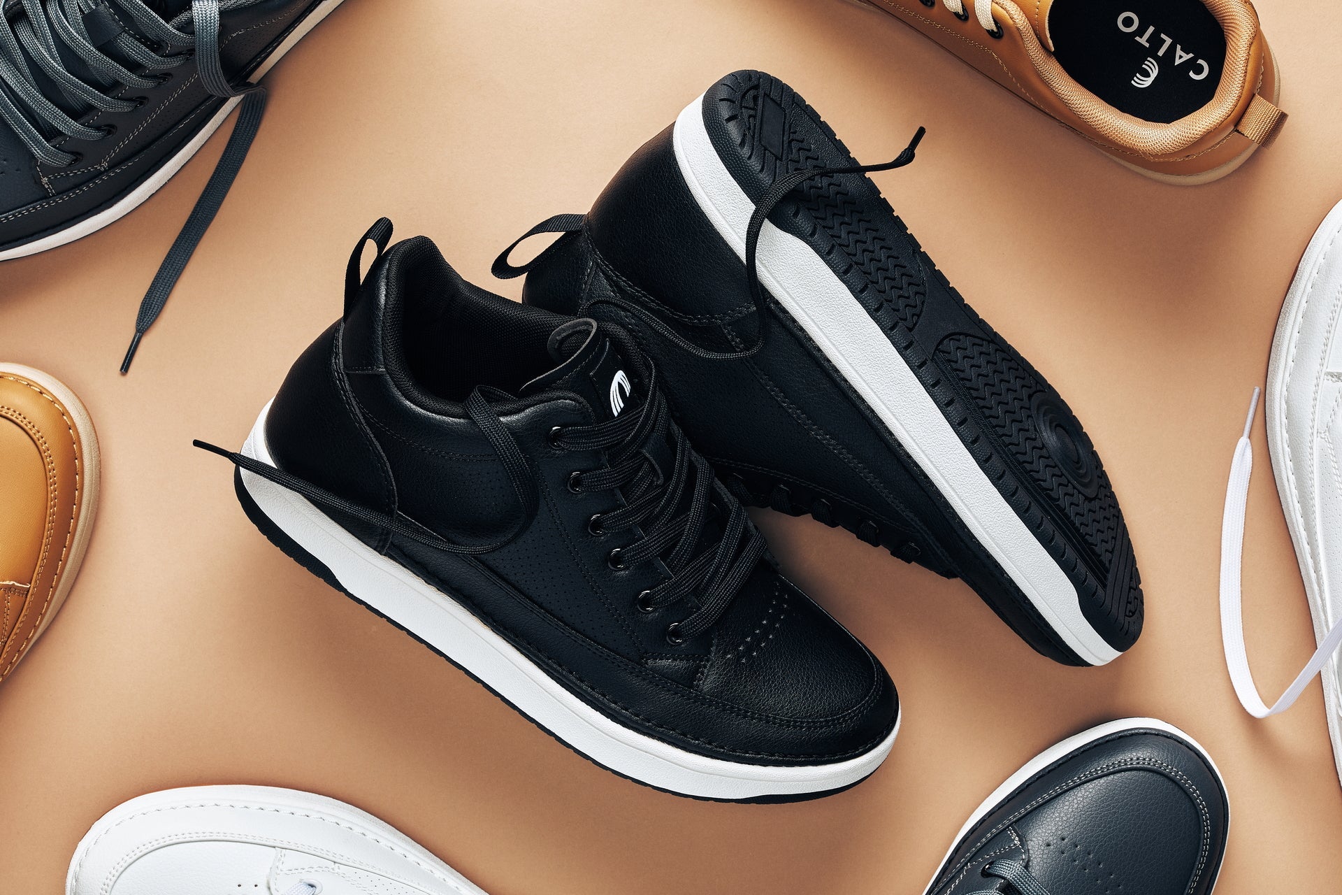 CALTO - Q271  - 2 Inches Taller (Black Noir) - Elevated Leatherette Micro-Perforated Sneakers