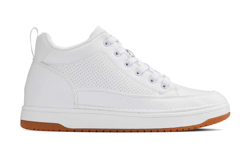 CALTO - Q272  - 2 Inches Taller (White & Gum Sole) -Elevated Leatherette Micro-Perforated Sneakers