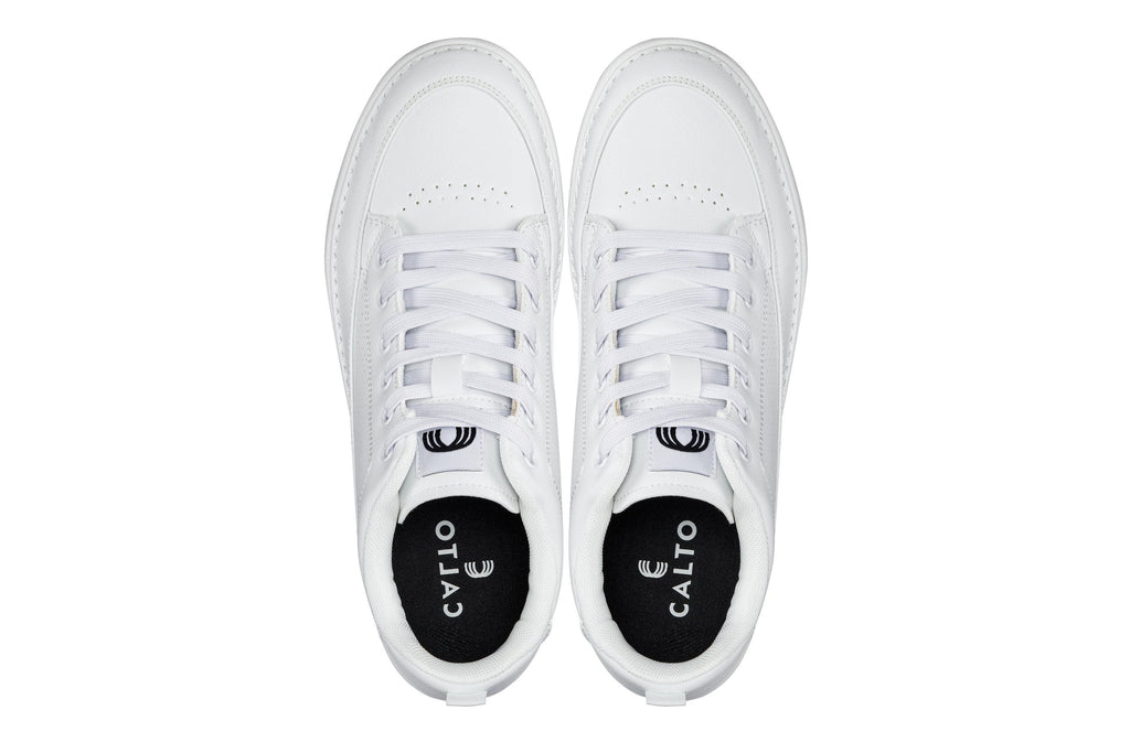 CALTO - Q272  - 2 Inches Taller (White & Gum Sole) -Elevated Leatherette Micro-Perforated Sneakers