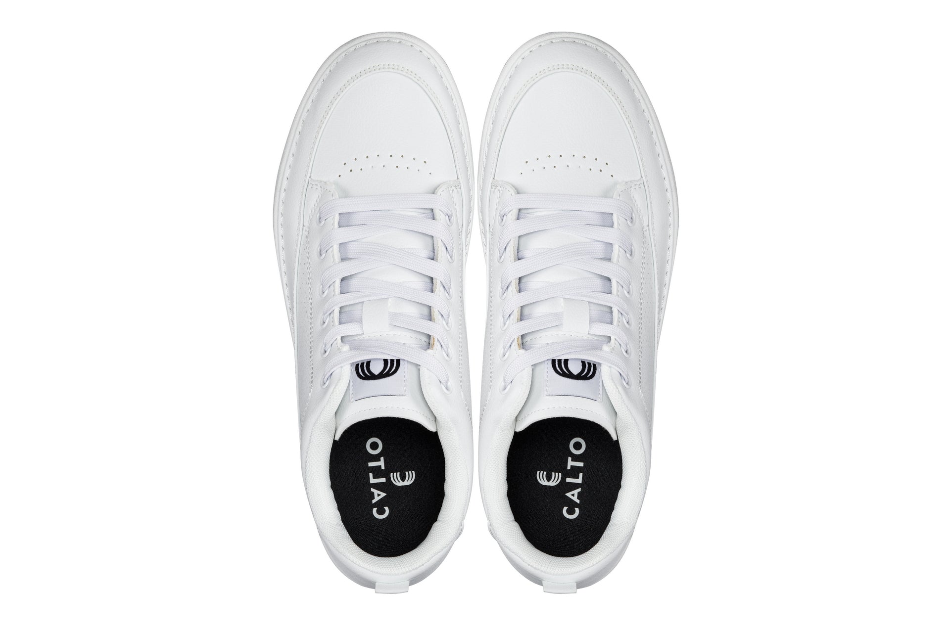 CALTO - Q272  - 2 Inches Taller (White & Gum Sole) -Elevated Leatherette Micro-Perforated Sneakers