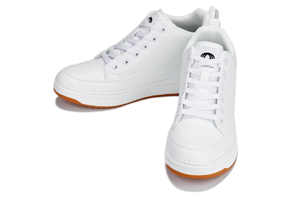 CALTO - Q272  - 2 Inches Taller (White & Gum Sole) -Elevated Leatherette Micro-Perforated Sneakers