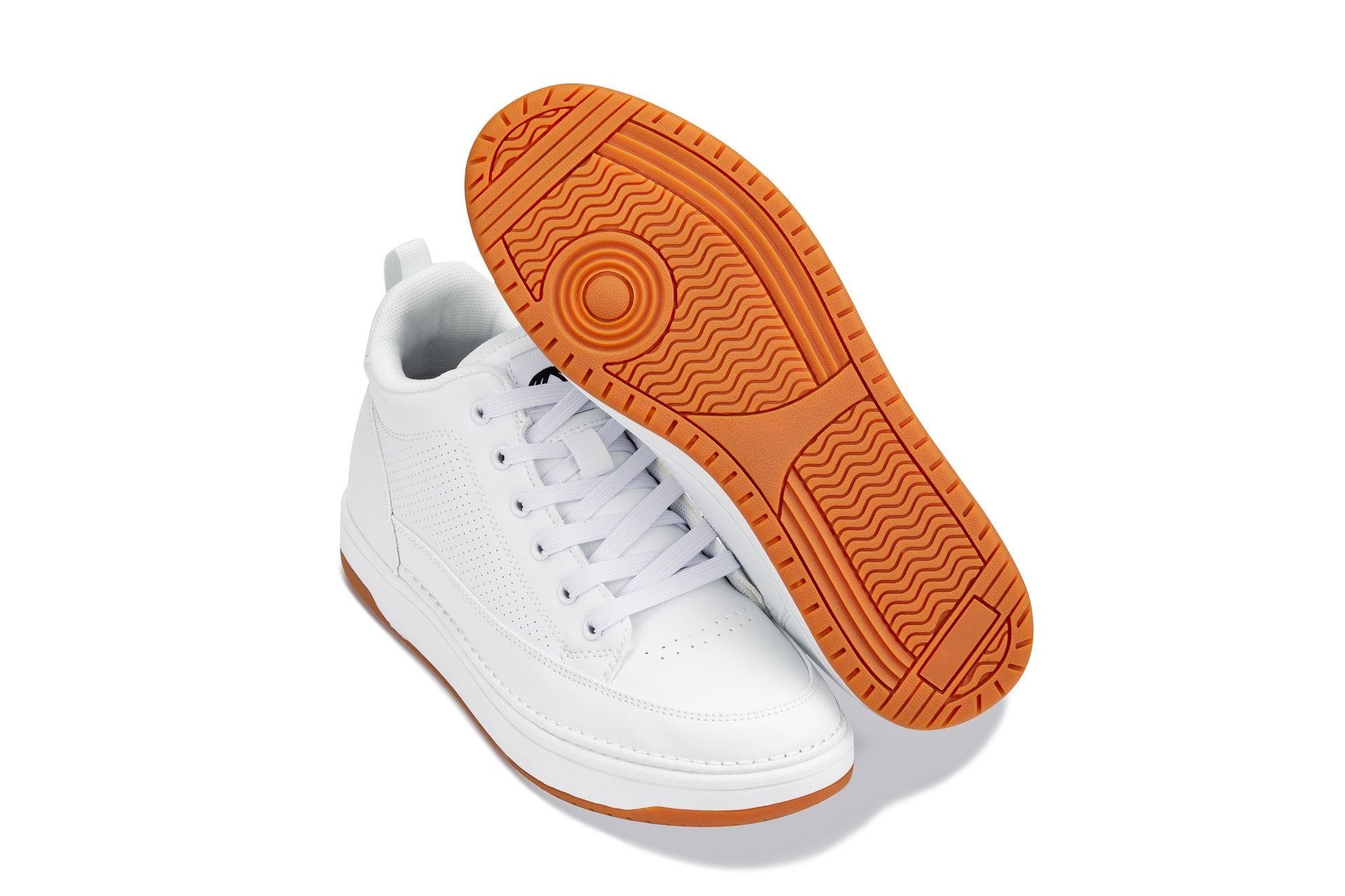 CALTO - Q272  - 2 Inches Taller (White & Gum Sole) -Elevated Leatherette Micro-Perforated Sneakers