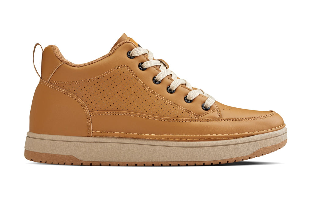 CALTO - Q274  - 2 Inches Taller (Camel Brown & Gum Sole) - Elevated Leatherette Micro-Perforated Sneakers