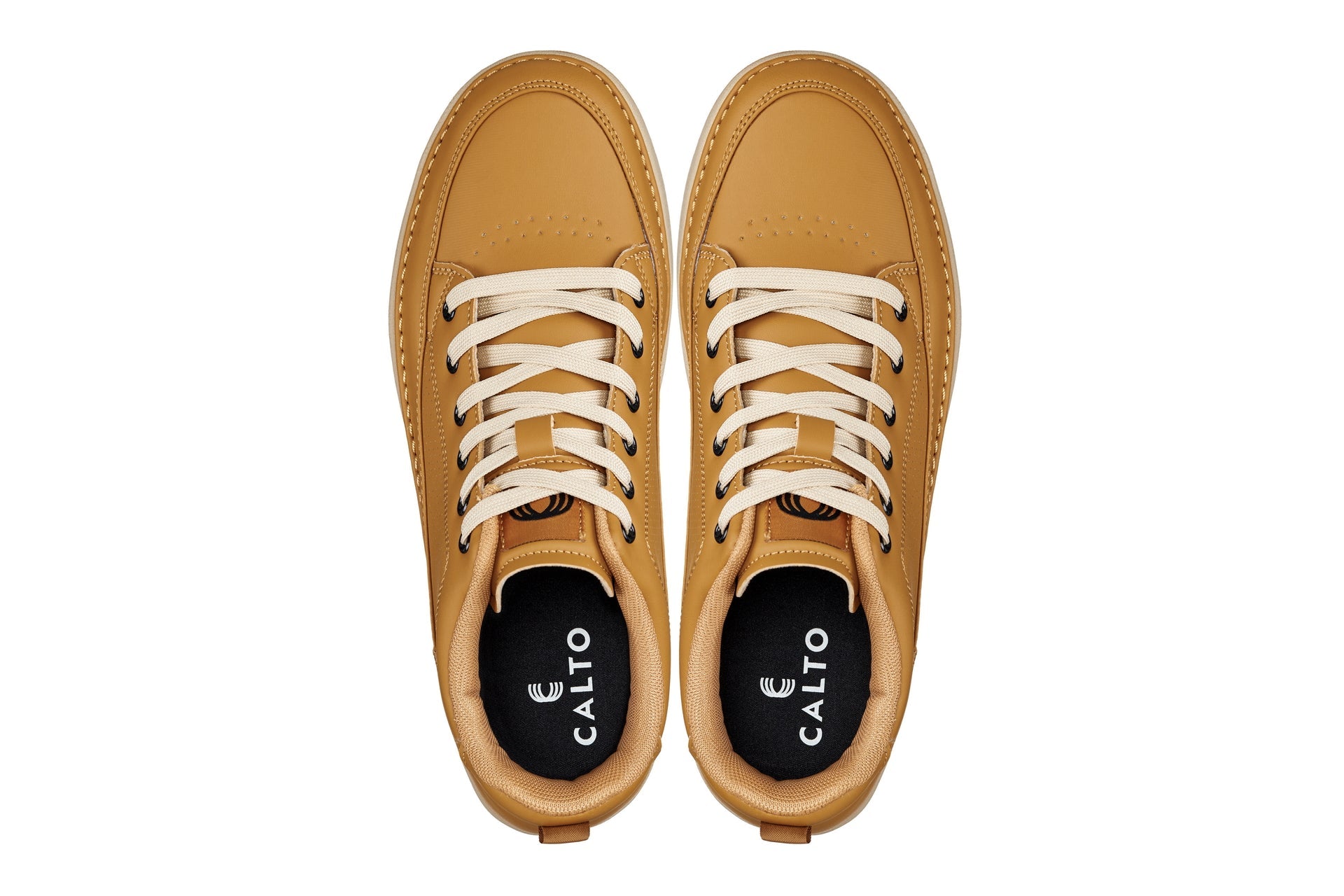 CALTO - Q274  - 2 Inches Taller (Camel Brown & Gum Sole) - Elevated Leatherette Micro-Perforated Sneakers