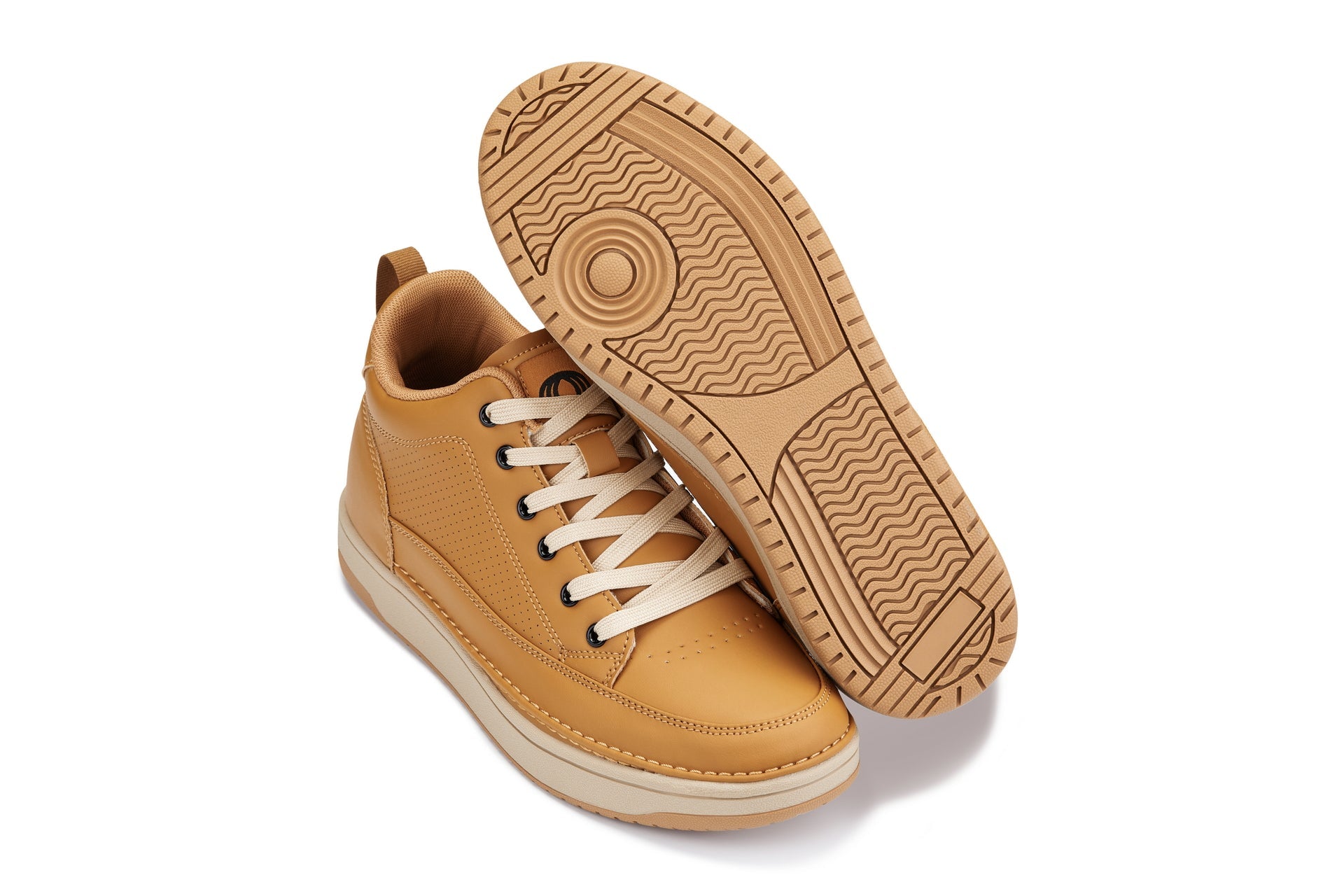 CALTO - Q274  - 2 Inches Taller (Camel Brown & Gum Sole) - Elevated Leatherette Micro-Perforated Sneakers